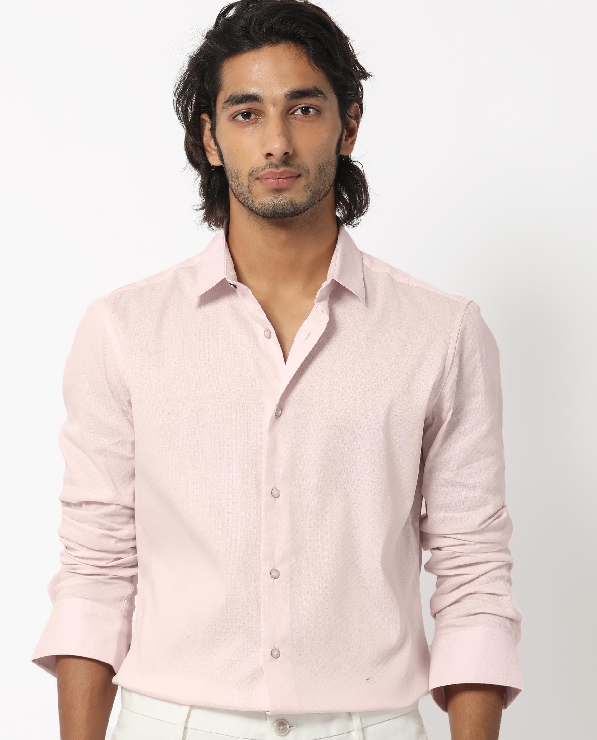 Rare Rabbit Men's Gleny Pink Cotton Polyester Fabric Full Sleeves Dobby Shirt