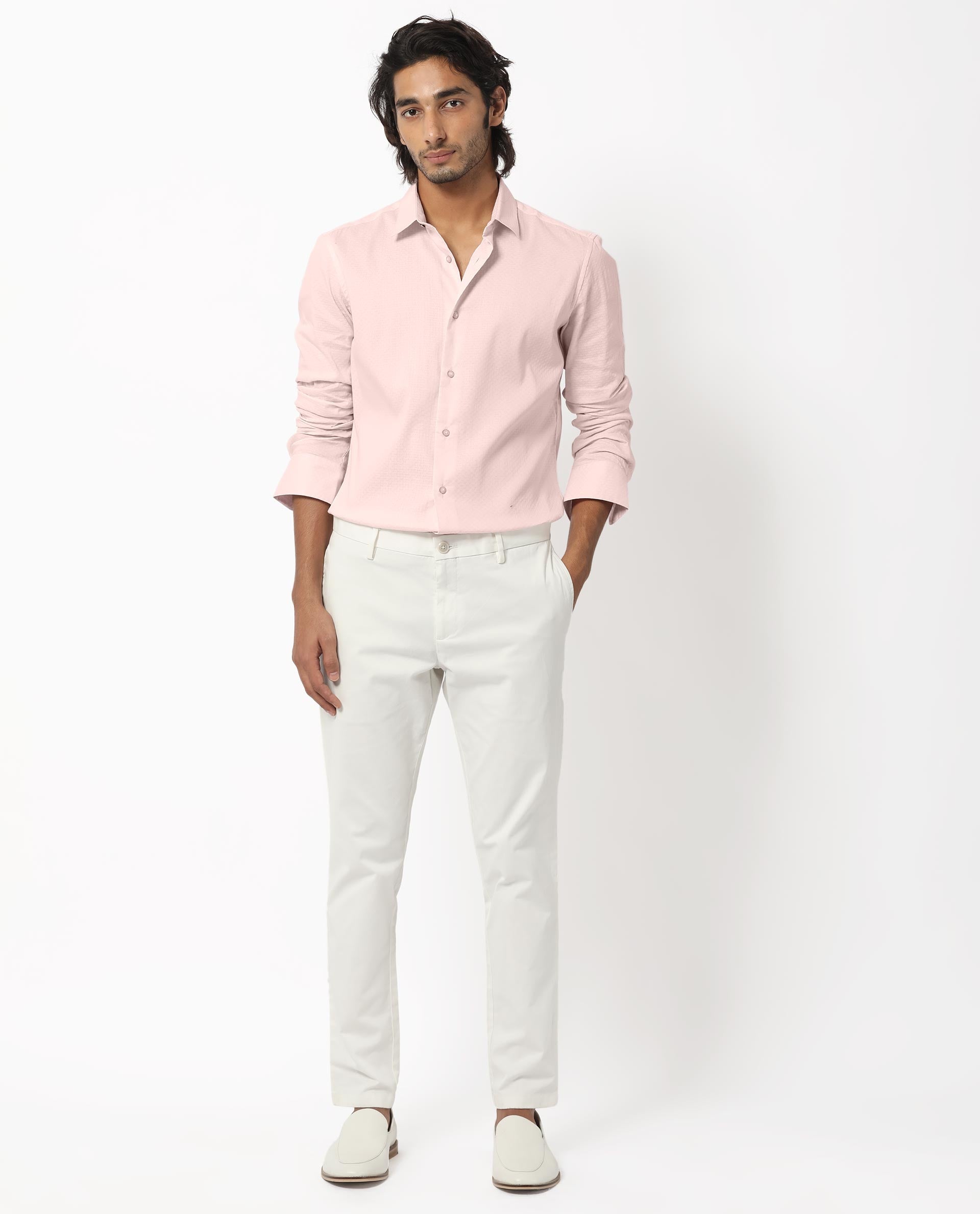 Rare Rabbit Men's Gleny Pink Cotton Polyester Fabric Full Sleeves Dobby Shirt