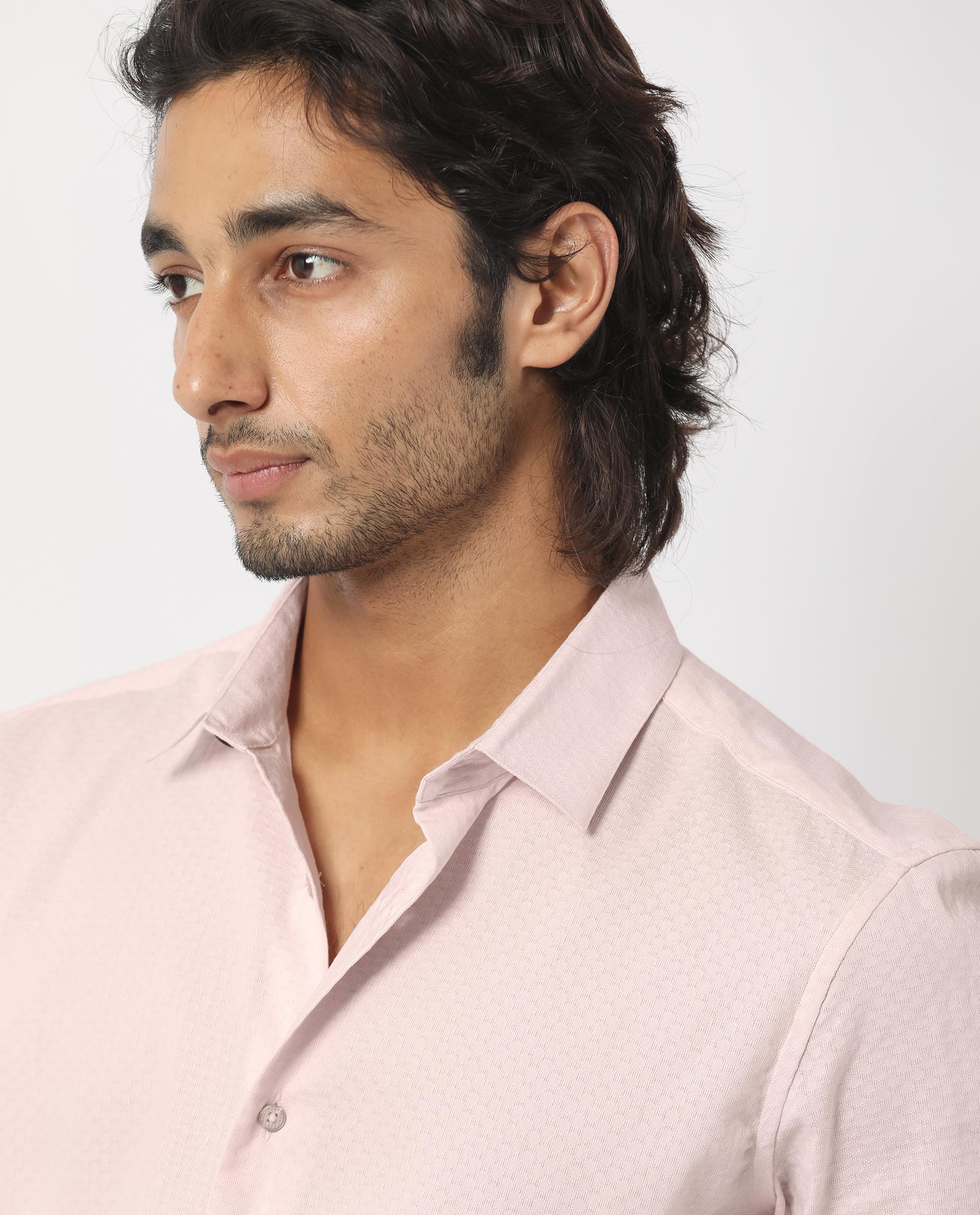 Rare Rabbit Men's Gleny Pink Cotton Polyester Fabric Full Sleeves Dobby Shirt