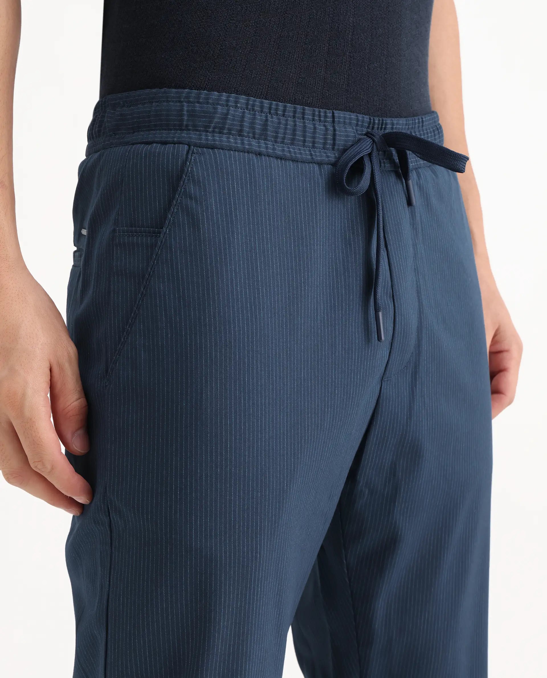 Rare Rabbit Men's Glew Dark Teal Cotton Plain Regular Fit Trouser