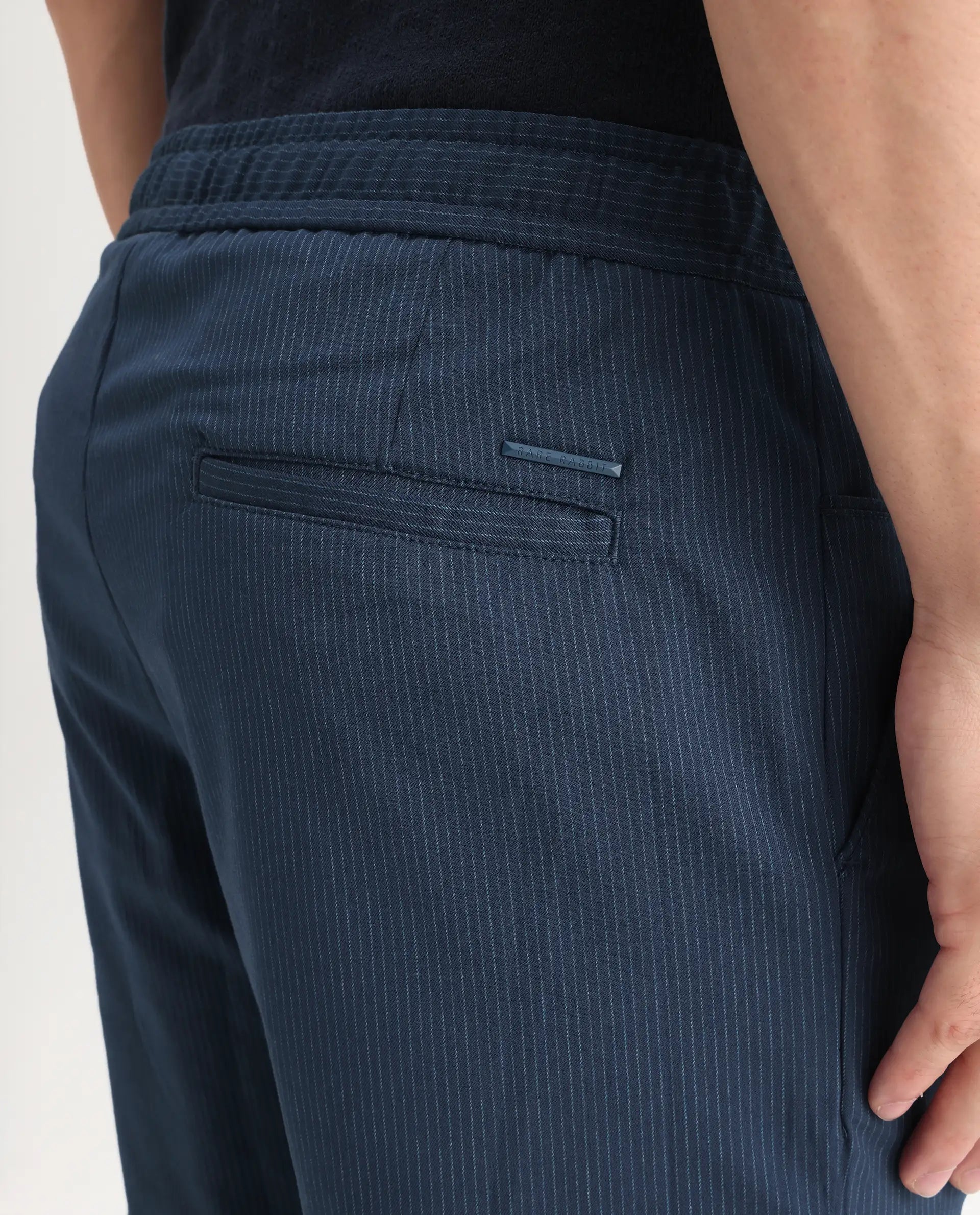 Rare Rabbit Men's Glew Dark Teal Cotton Plain Regular Fit Trouser