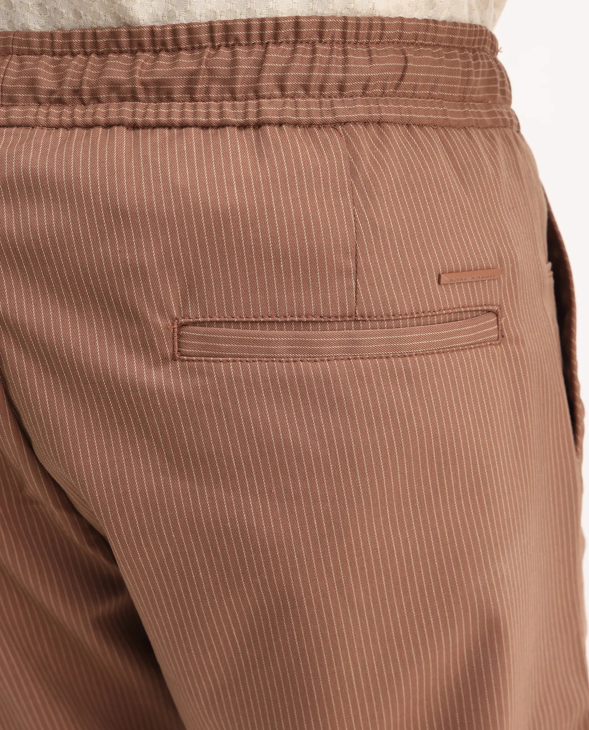 Rare Rabbit Men's Glew Rust Cotton Striped Print Regular Fit Trouser