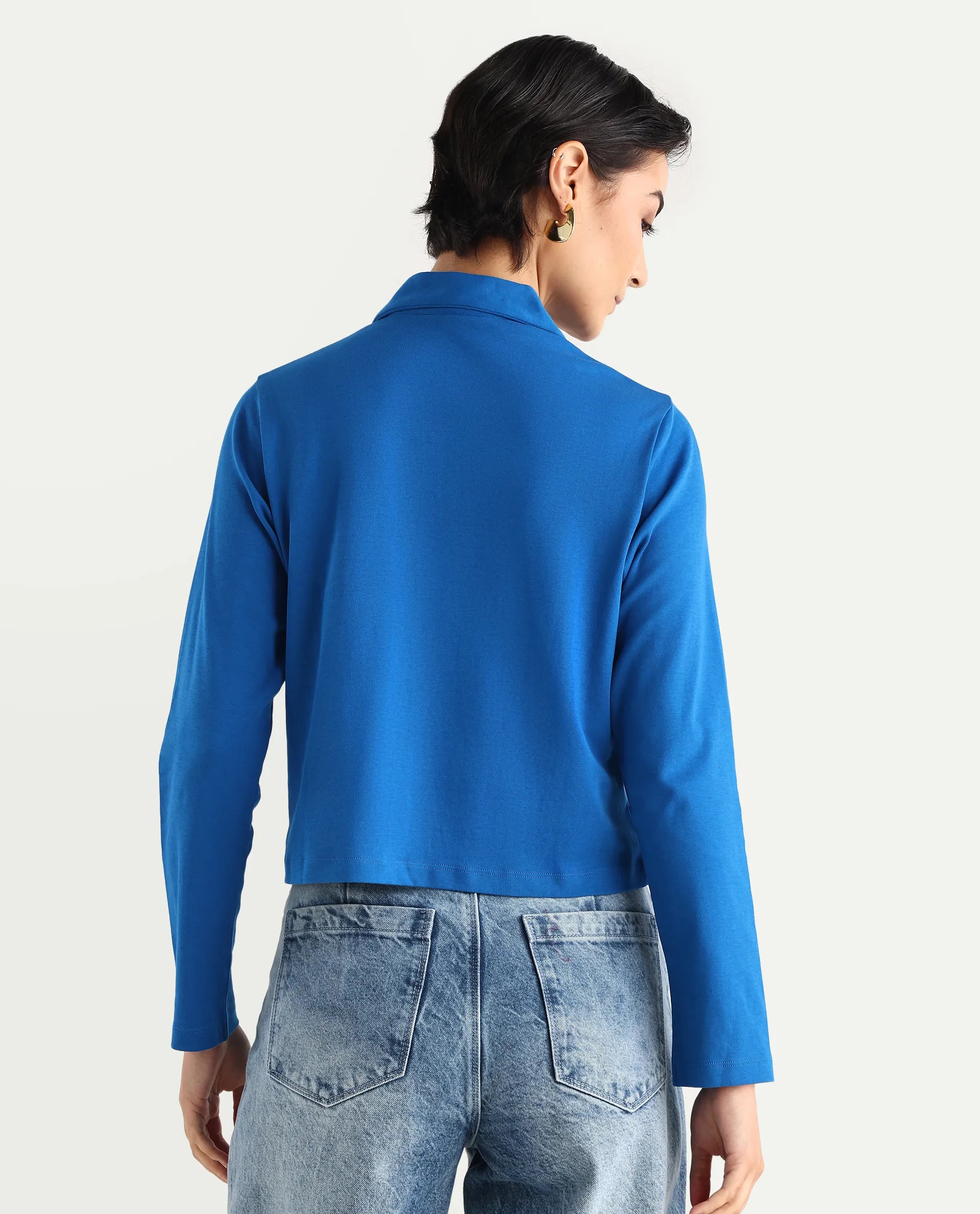 Rareism Women's Cotton Drop Collar Plain Regular Fit Top