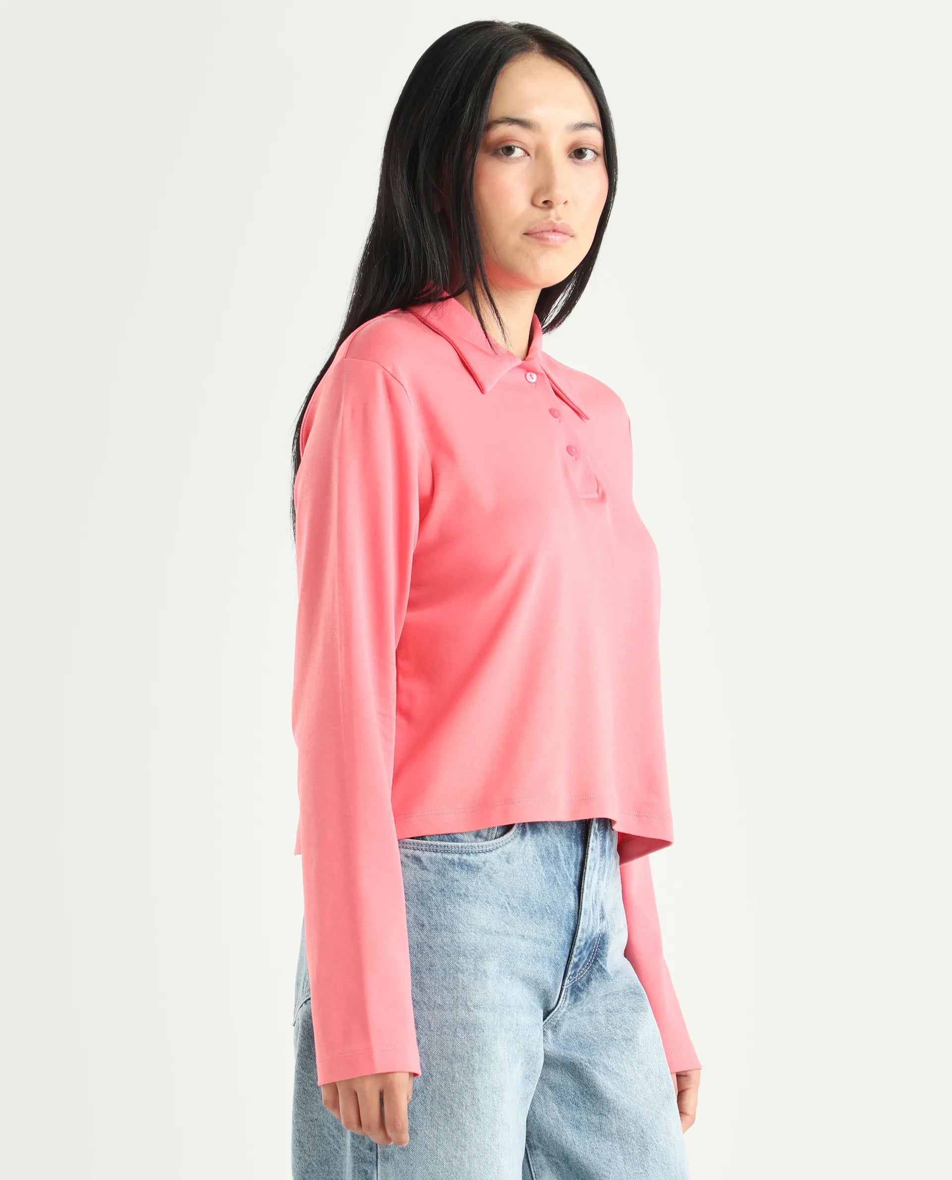 Rareism Women's Cotton Drop Collar Plain Regular Fit Top