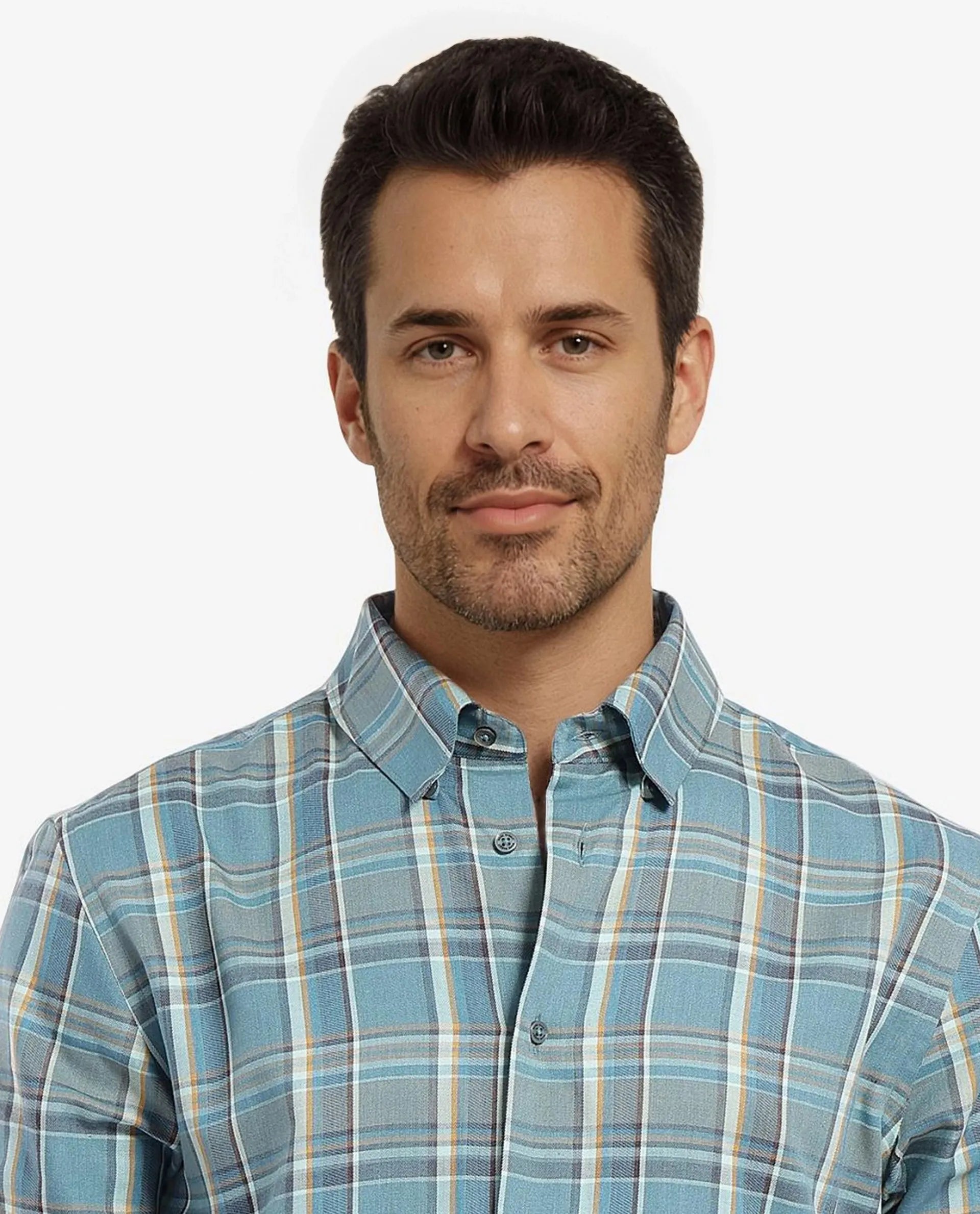 Rare Rabbit Men's Golk Turq Cotton Fabric Full Sleeve Collared Neck Checks Shirt