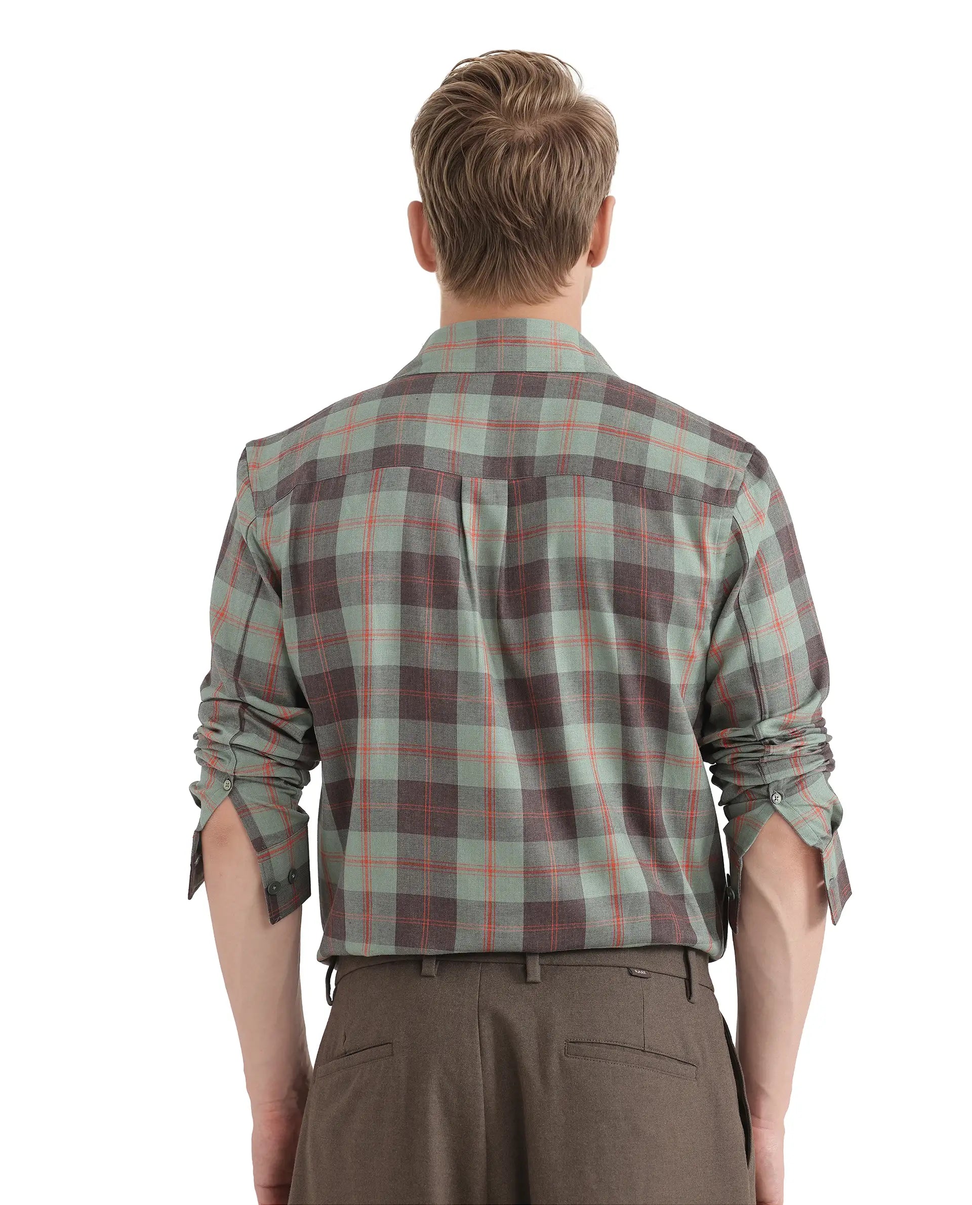 Rare Rabbit Men's Gory Dark Olive Cotton Fabric Full Sleeve Collared Neck Button Closure Printed Shirt