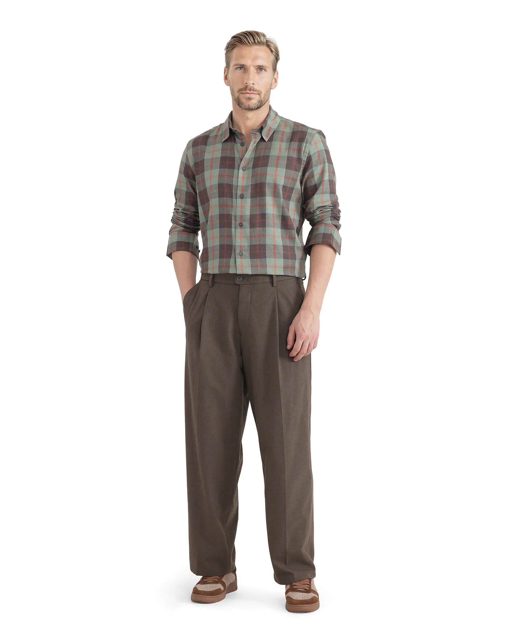 Rare Rabbit Men's Gory Dark Olive Cotton Fabric Full Sleeve Collared Neck Button Closure Printed Shirt