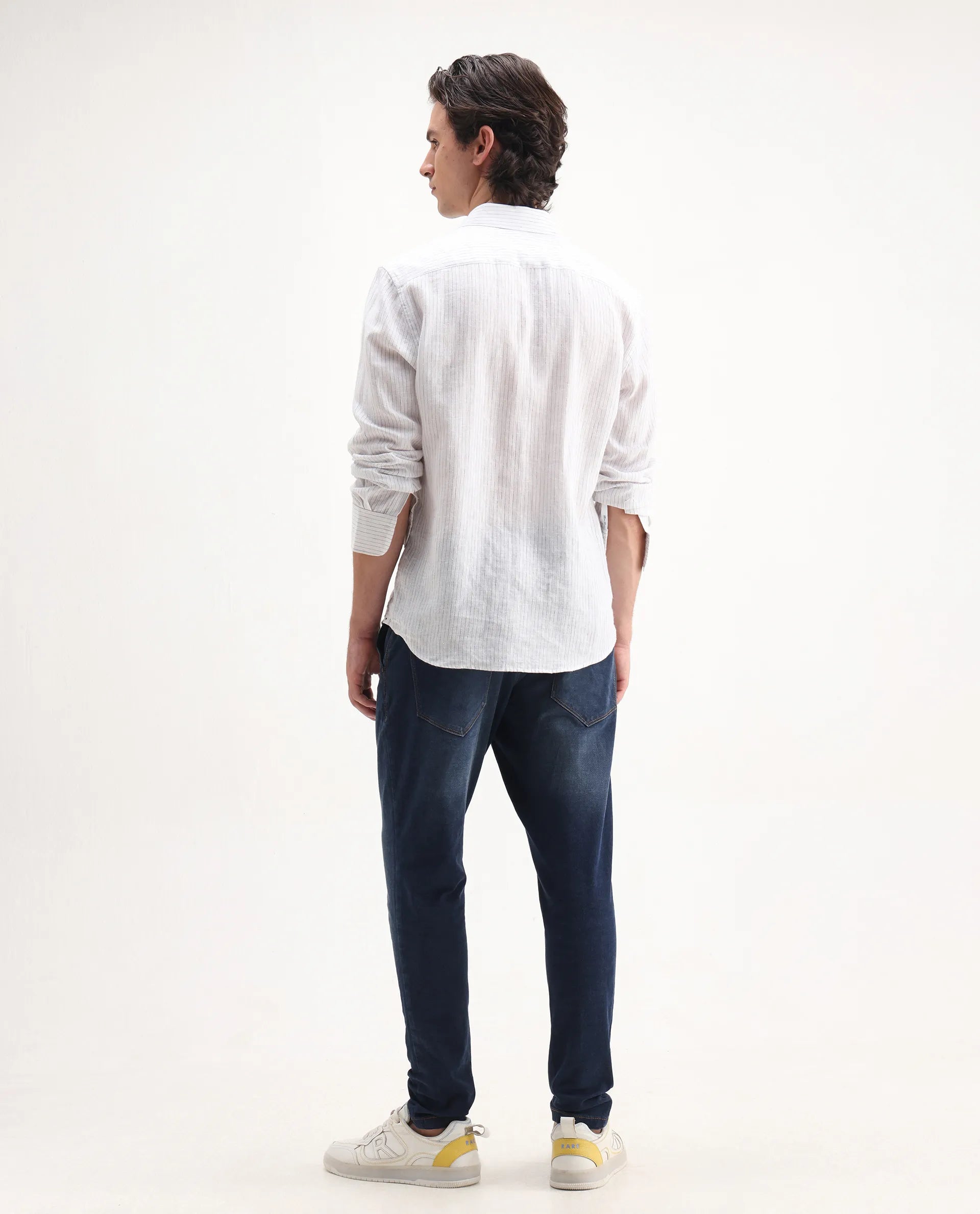 Rare Rabbit Men's Gracia Blue Cotton Plain Hawk Slim Fit Jeans