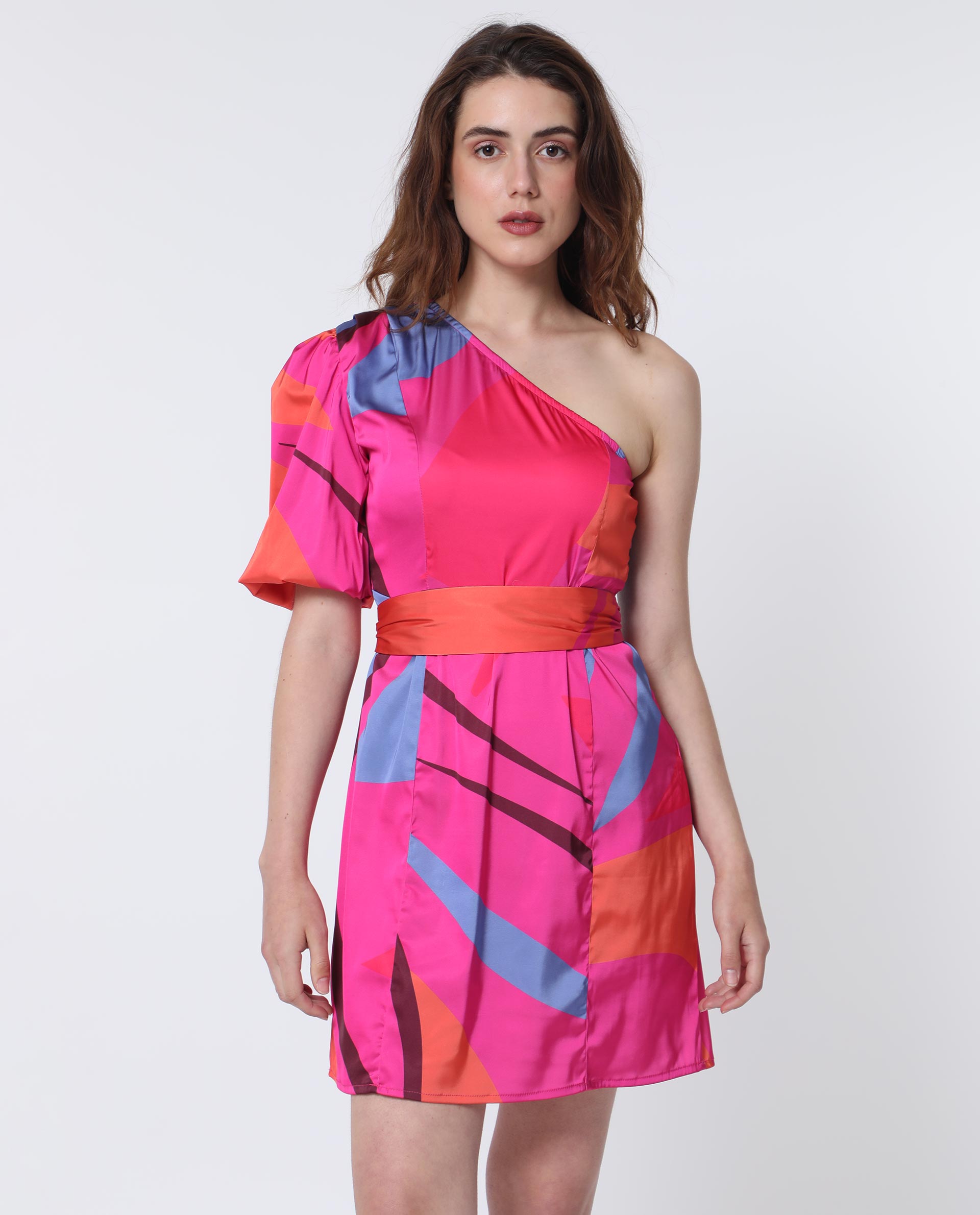 Rareism Women Graham Multi Dress Modal Lycra Fabric Printed