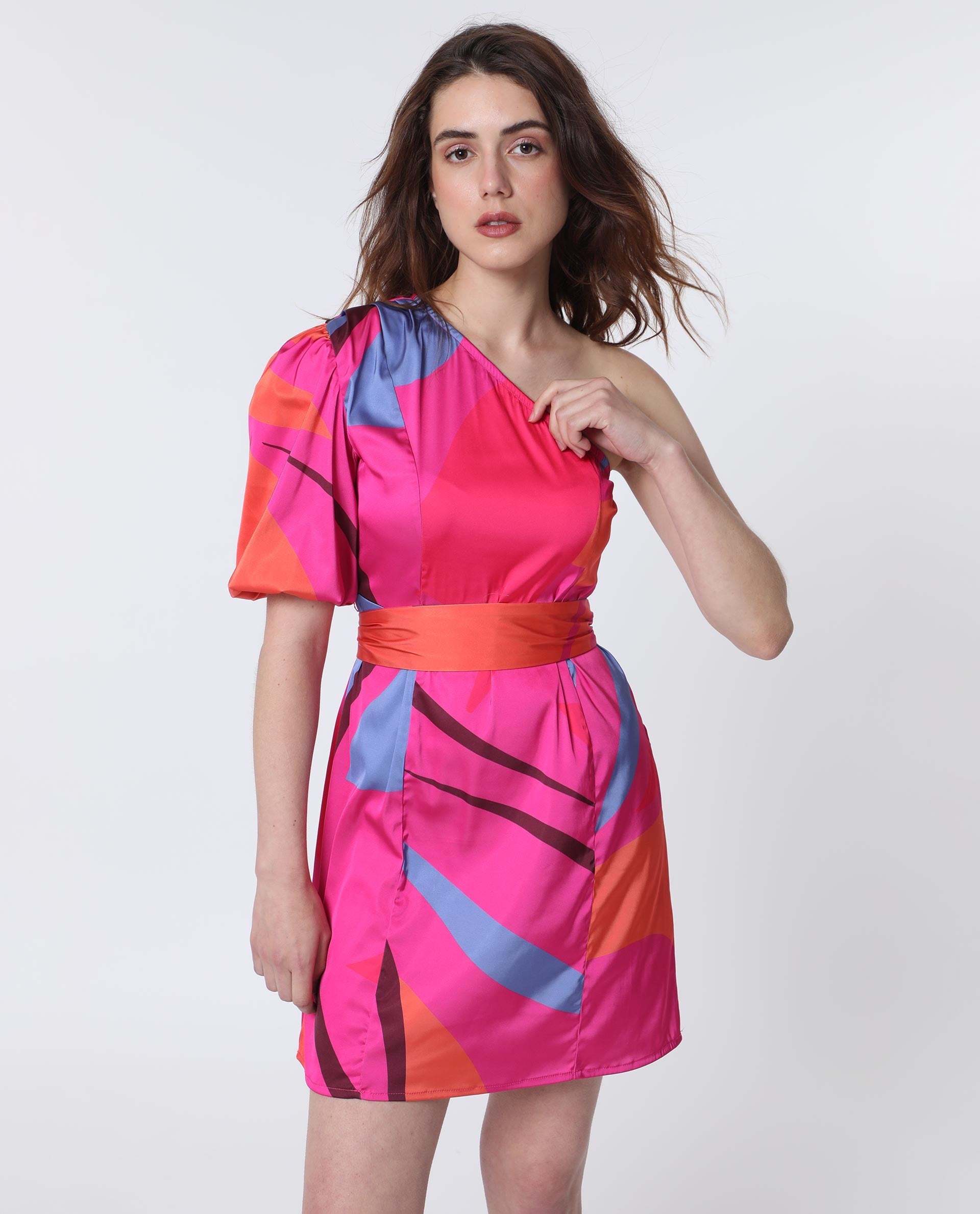 Rareism Women Graham Multi Dress Modal Lycra Fabric Printed