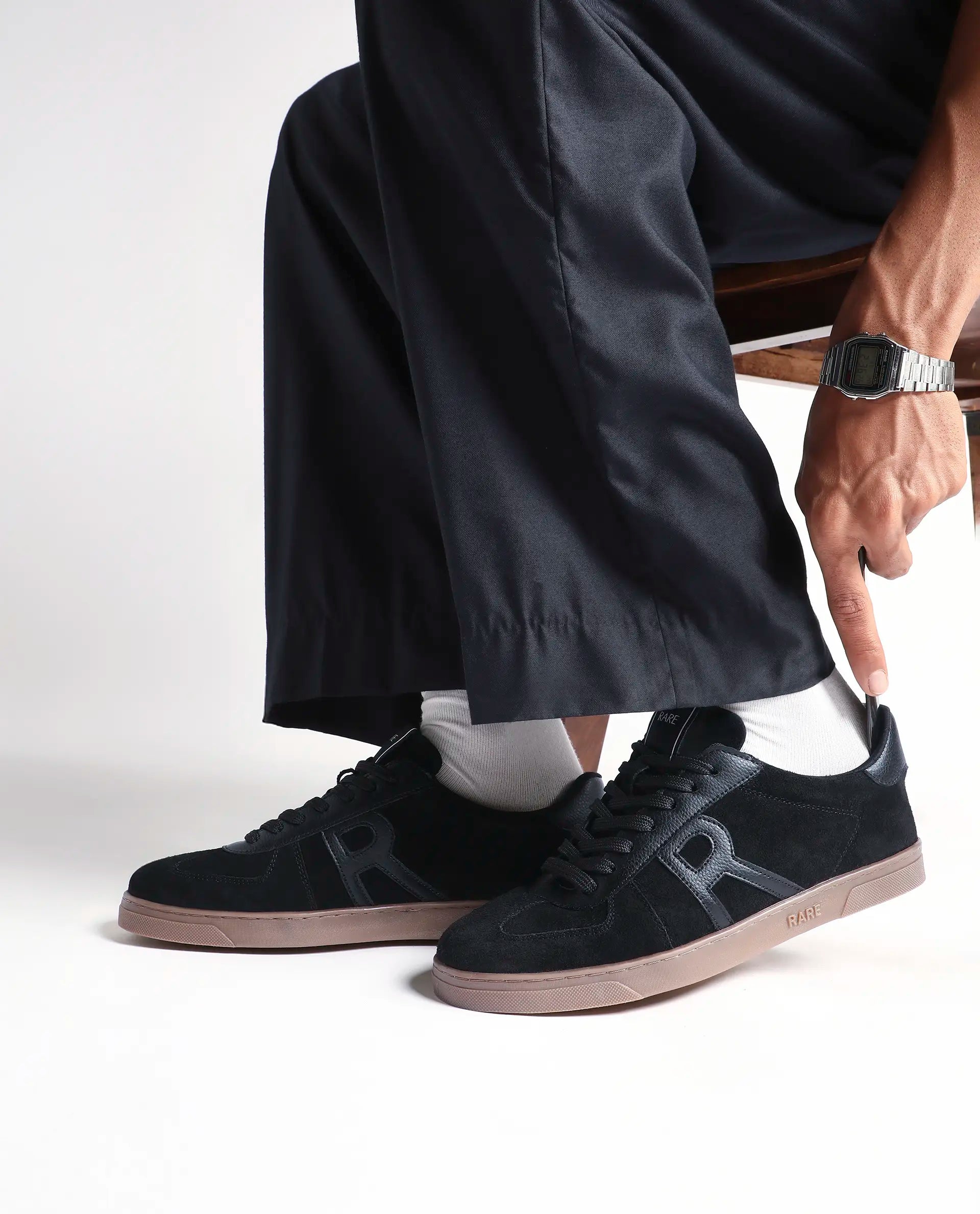 Rare Rabbit Men's Greg Light Black Lace-Up Closure Suede Sneaker