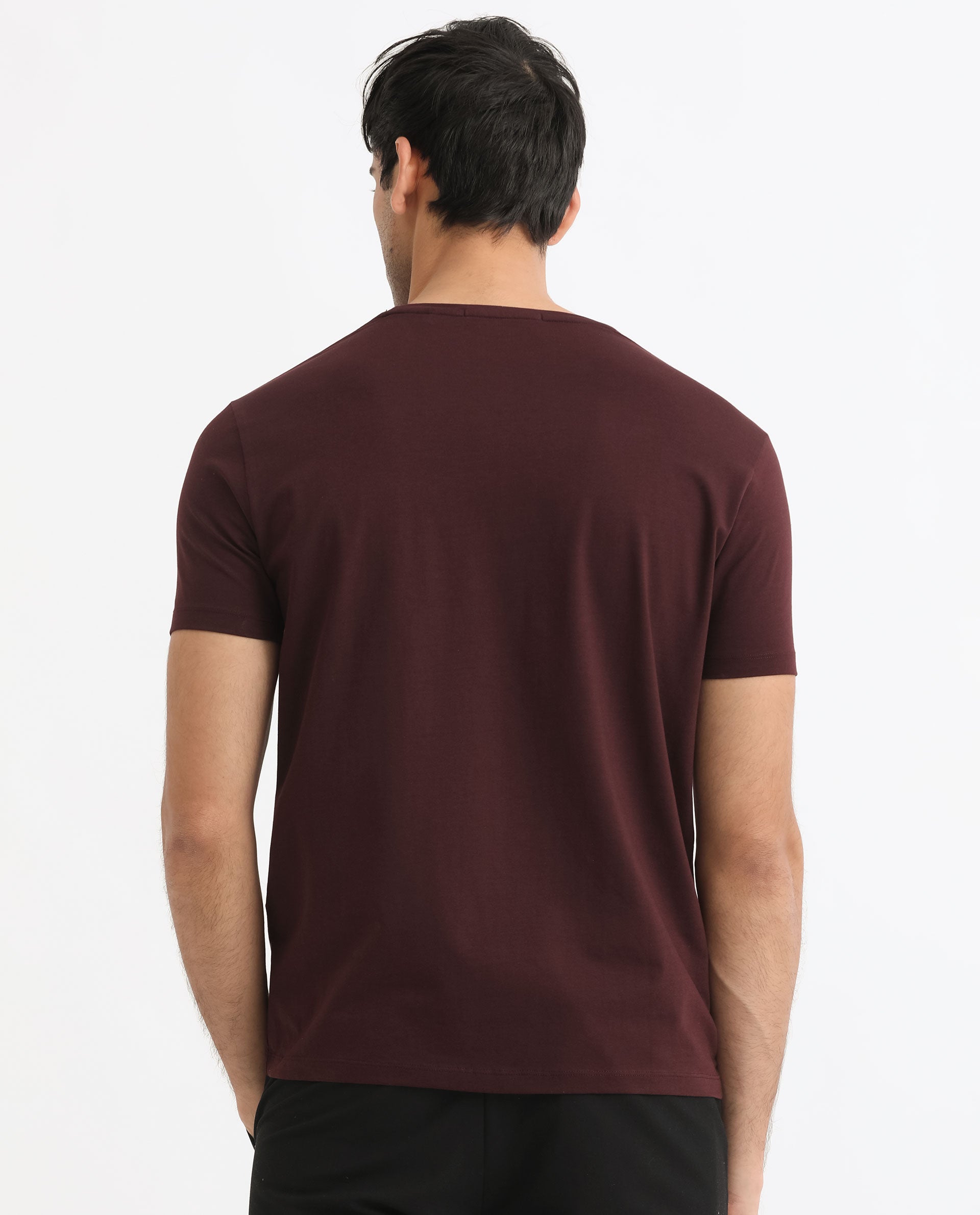 Rare Rabbit Men's Gregory Maroon Crew Neck Half Sleeves Graphic Print Branding T-Shirt