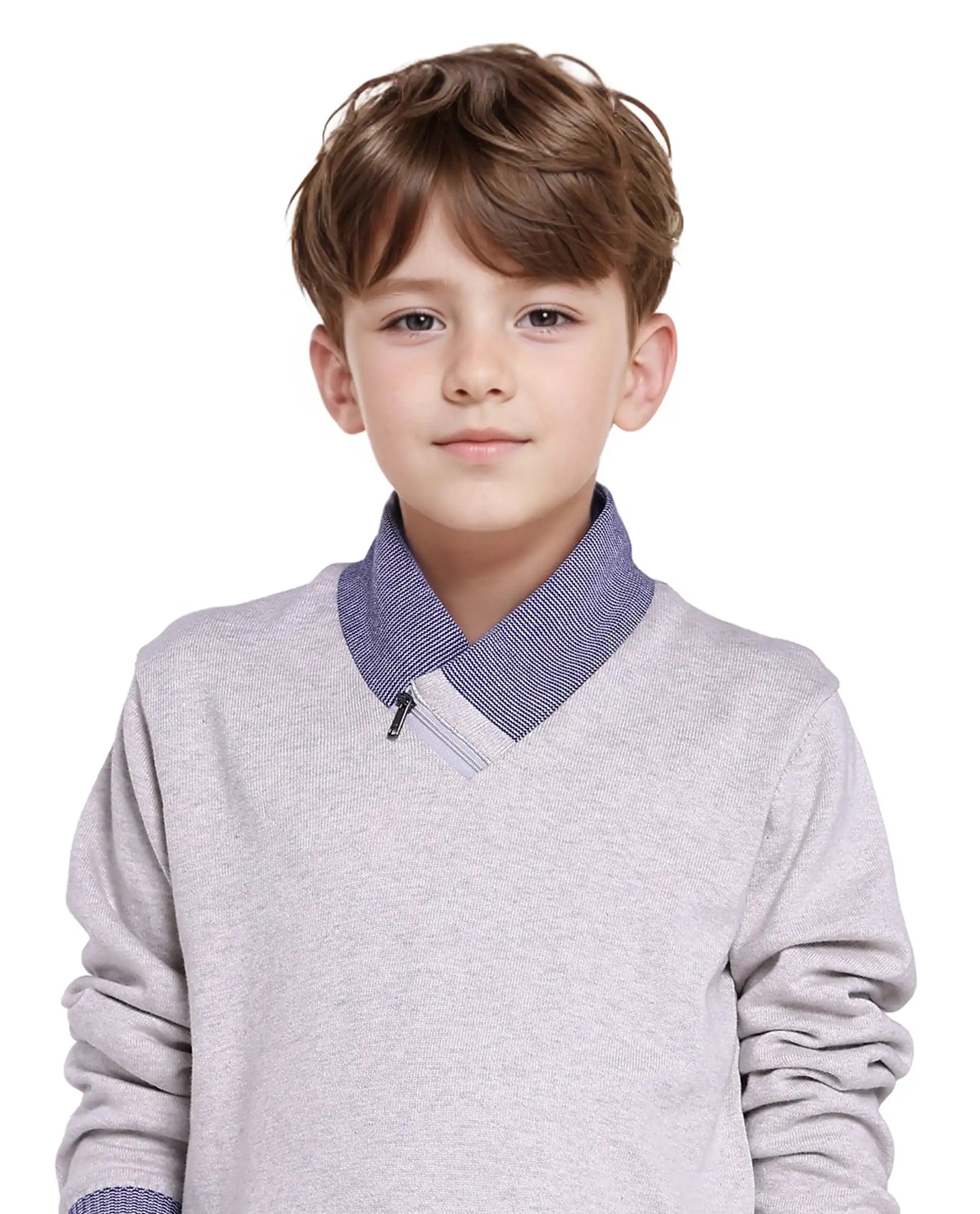 Rare Ones Kids Denv Melange Grey Full Sleeve Casual Zipper Regular Sweater
