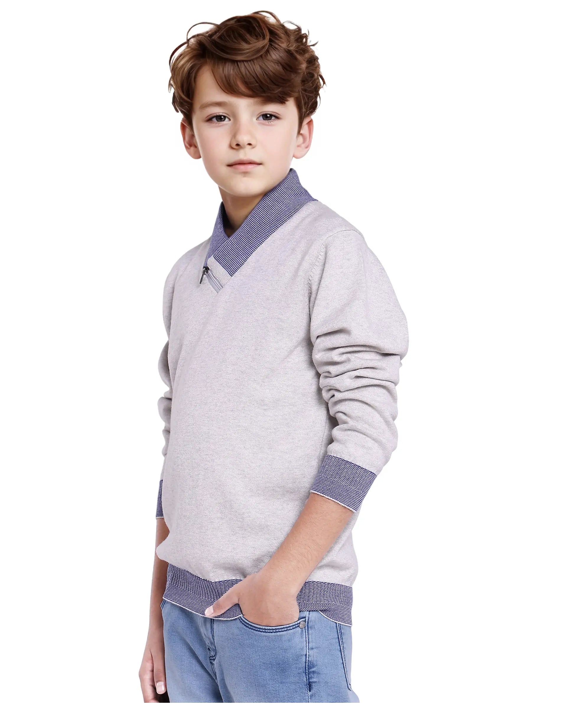 Rare Ones Kids Denv Melange Grey Full Sleeve Casual Zipper Regular Sweater