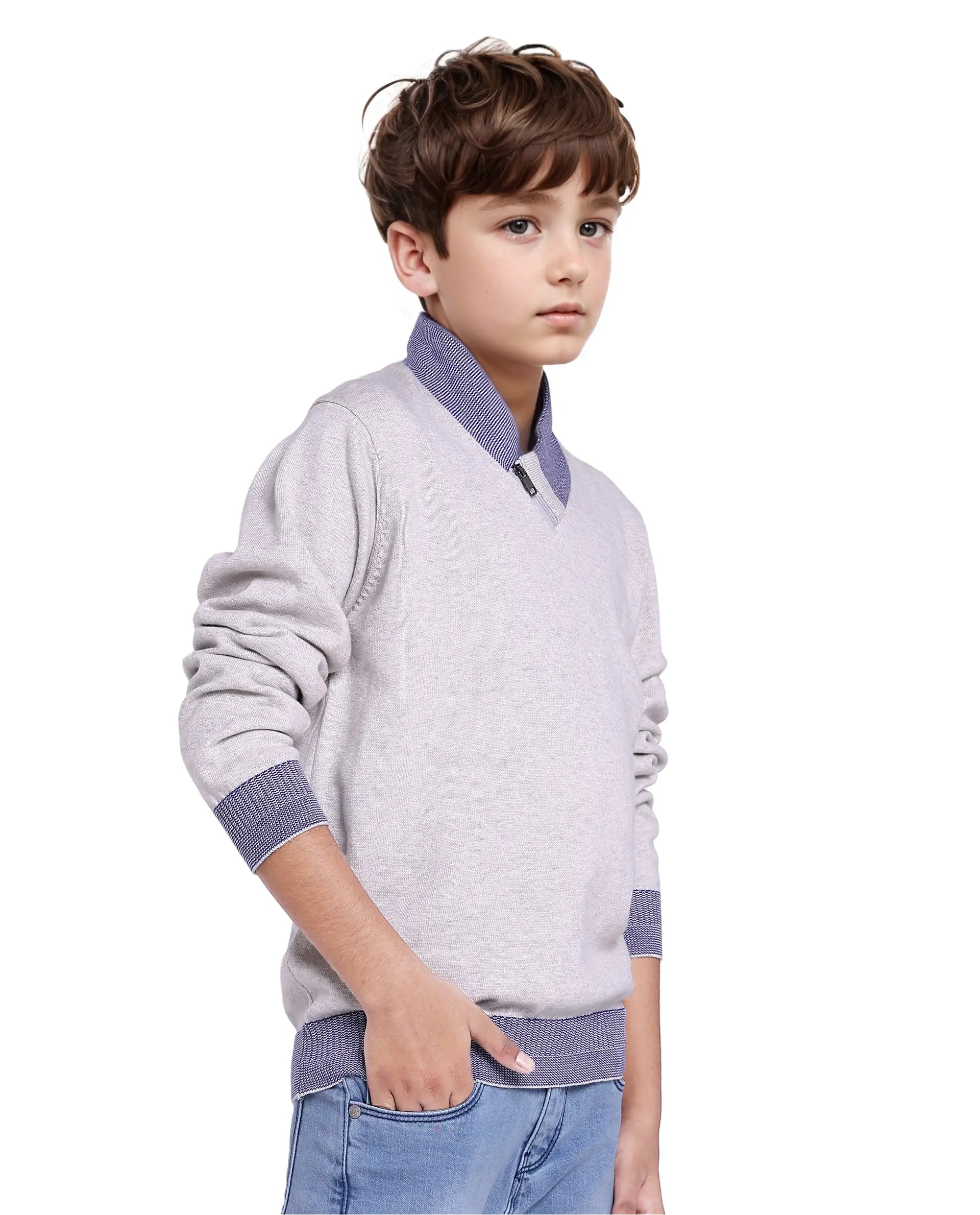 Rare Ones Kids Denv Melange Grey Full Sleeve Casual Zipper Regular Sweater