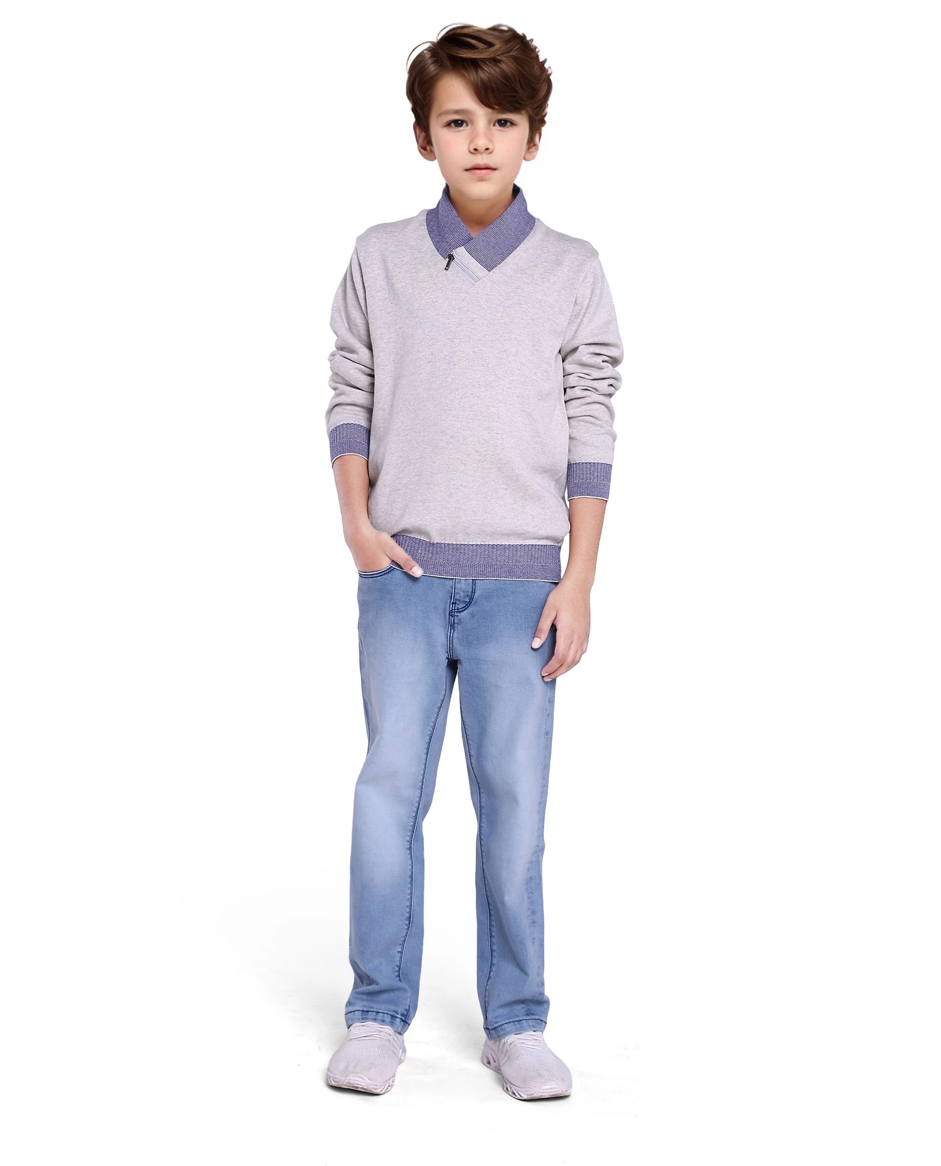 Rare Ones Kids Denv Melange Grey Full Sleeve Casual Zipper Regular Sweater