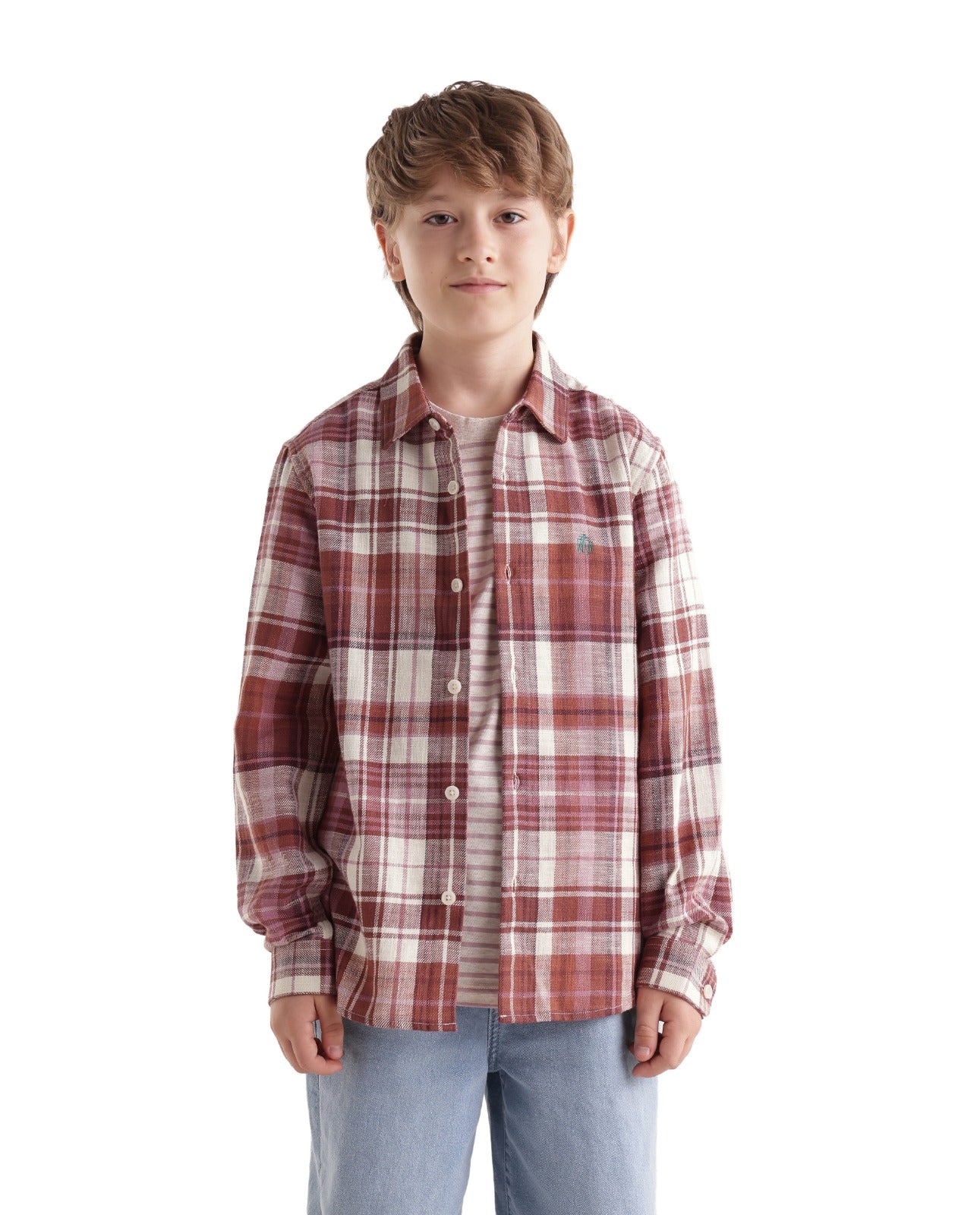 Rare Ones Kids Grigg Dusky Rust Cotton Fabric Button Closure Regular Fit Embroidered Shirt