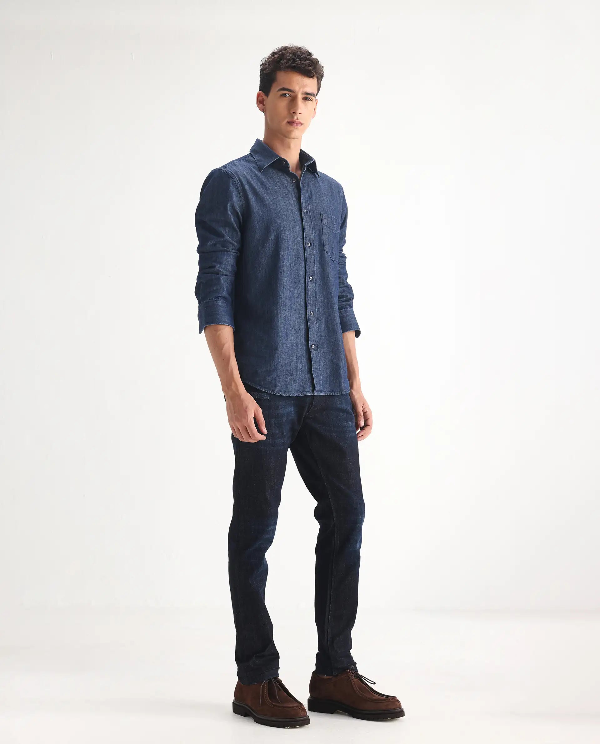 Rare Rabbit Men's Grimm Navy Cotton Plain Hawk Slim Fit Jeans