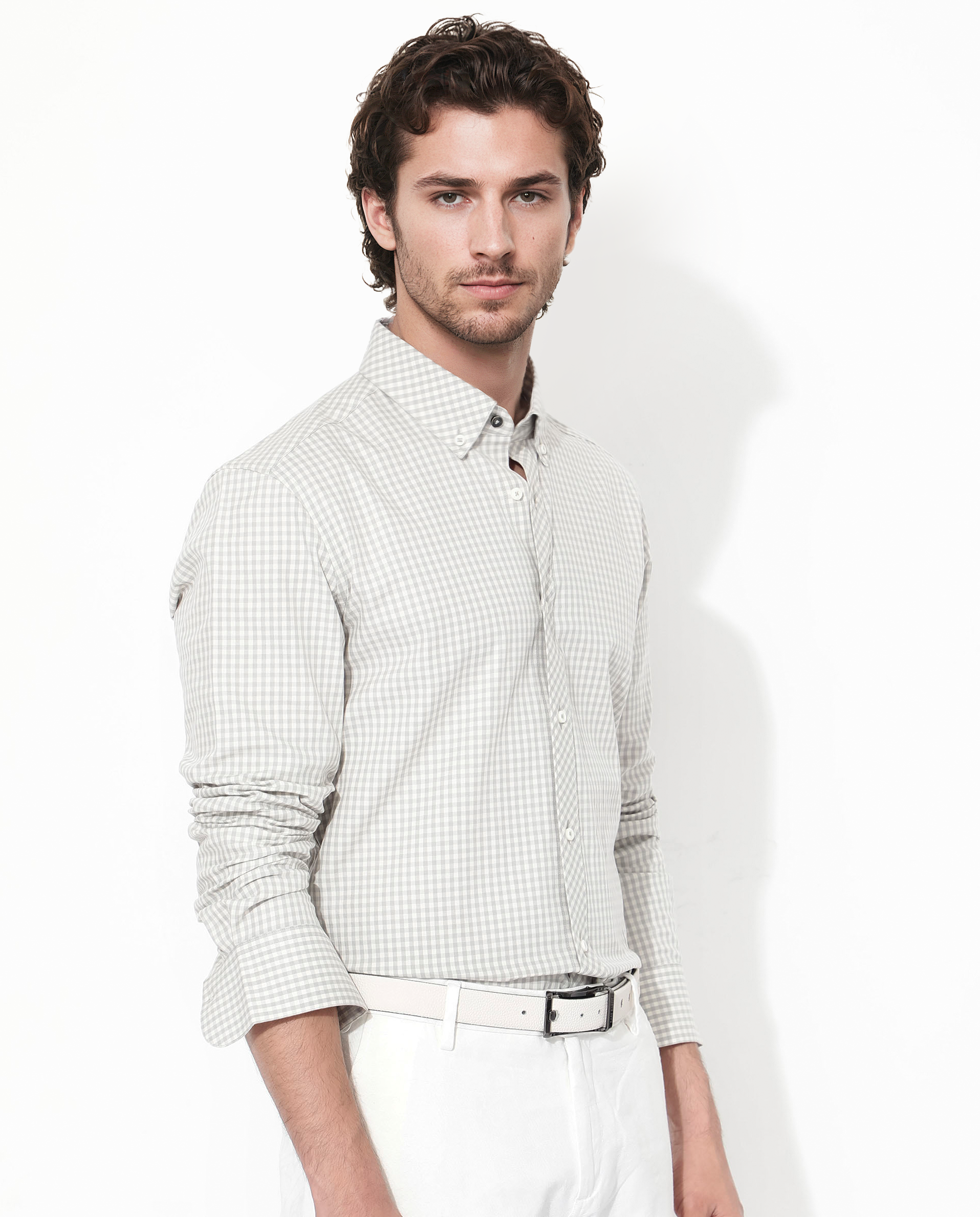 Rare Rabbit Mens Grino Grey Cotton Fabric Full Sleeve Regular Fit Gingham Checks Shirt