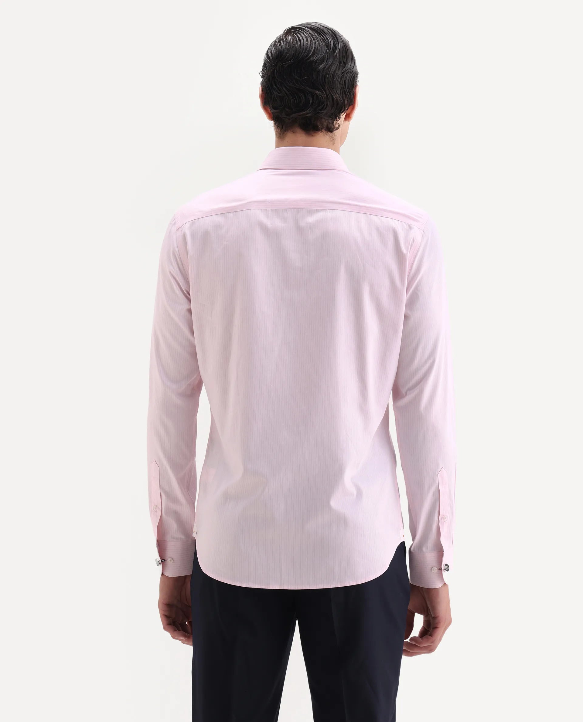 Rare Rabbit Men's Grol Pink Cotton Blend Fabric Collared Neck Regular Fit Striped Shirt