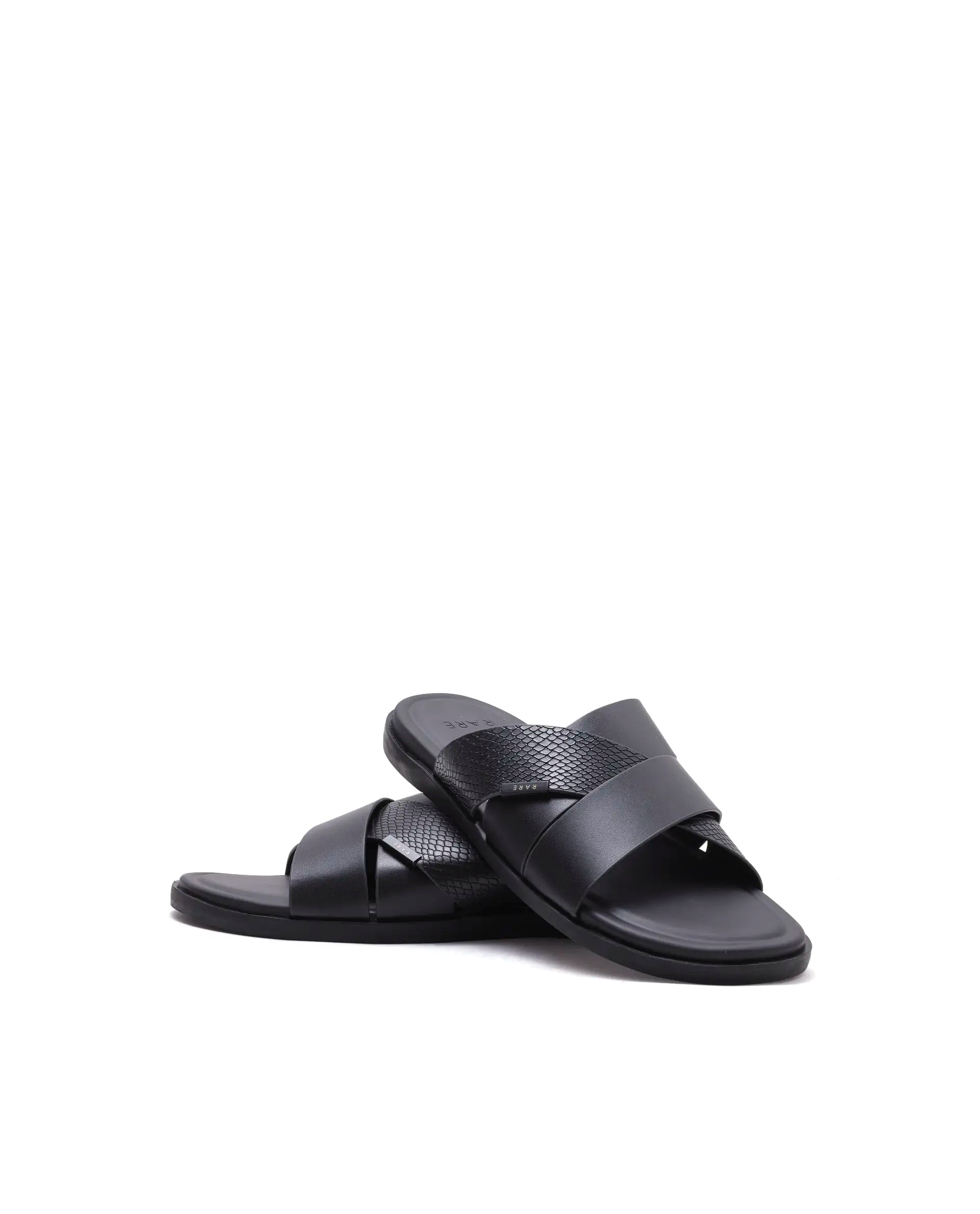 Rarez Men's Groove Black Leather Regular Sandal