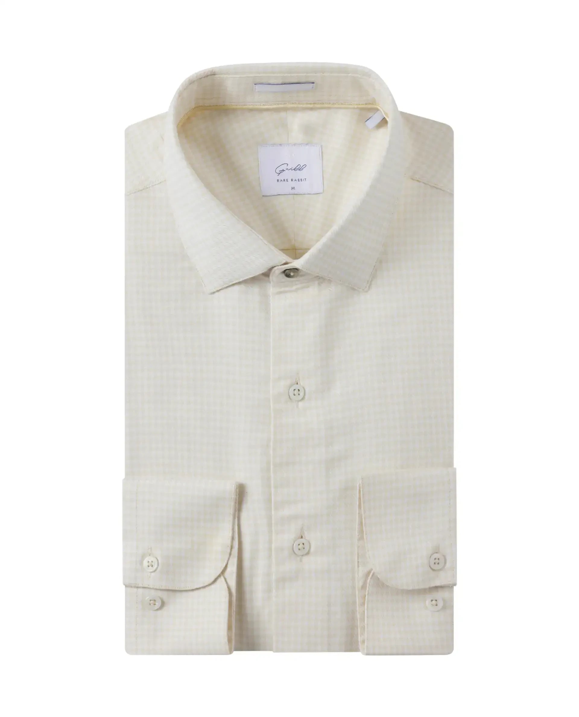 Rare Rabbit Mens Kinate Pastel Yellow Full Sleeve Solid Houndstooth Check Shirt