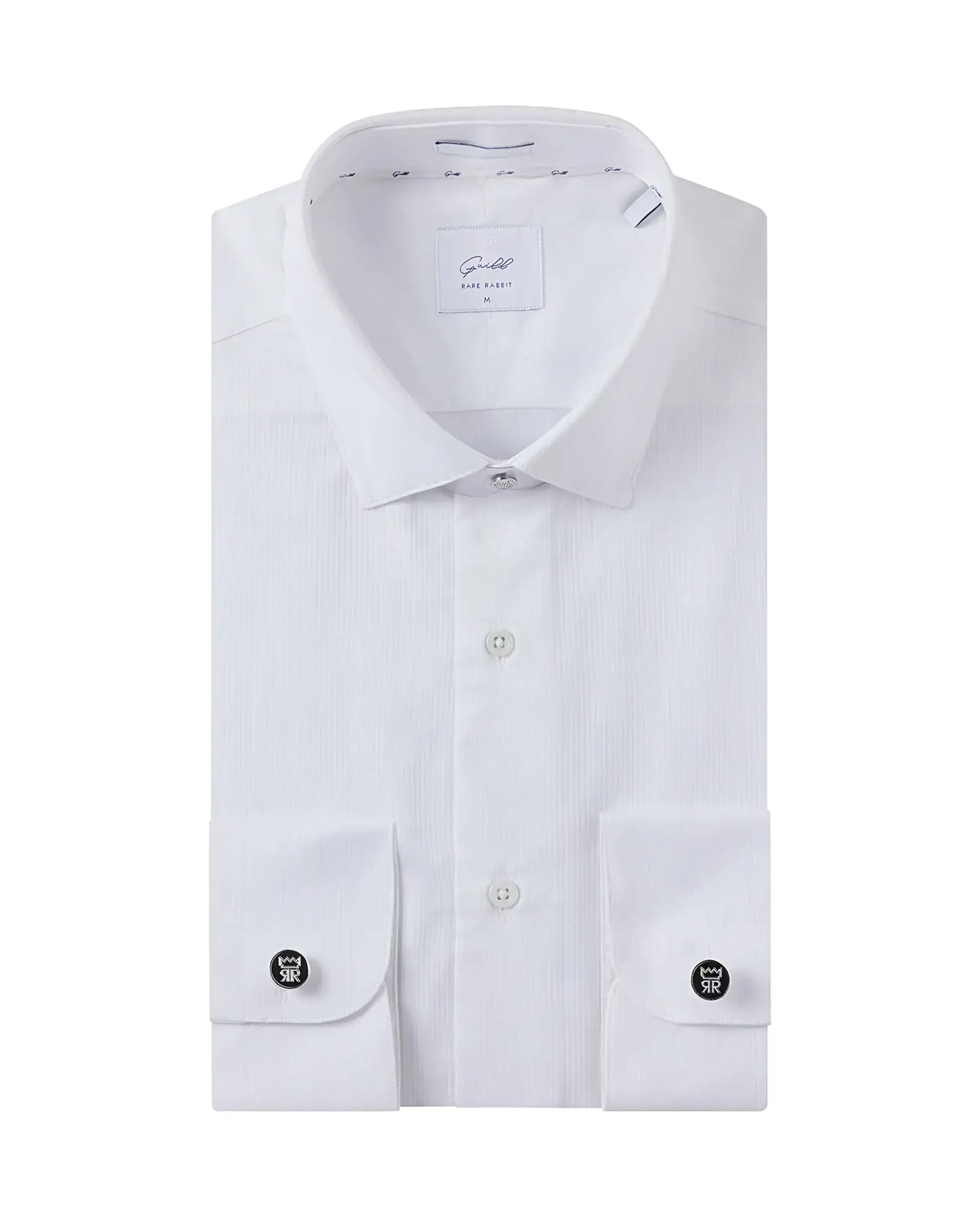 Rare Rabbit Mens Bovec White Full Sleeve Dobby Texture Regular Collar Solid Shirt