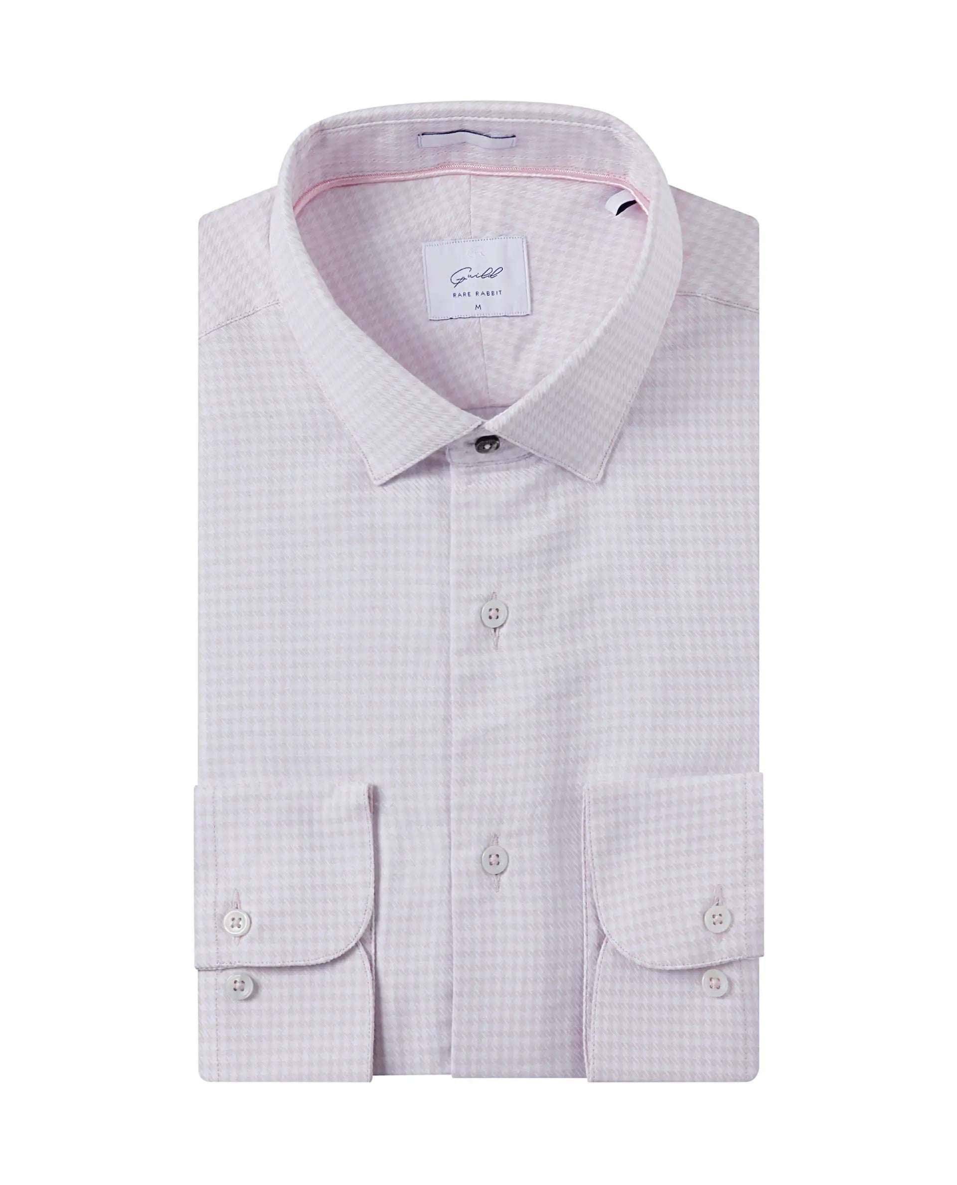Rare Rabbit Mens Kinate Pastel Pink Full Sleeve Solid Houndstooth Check Shirt
