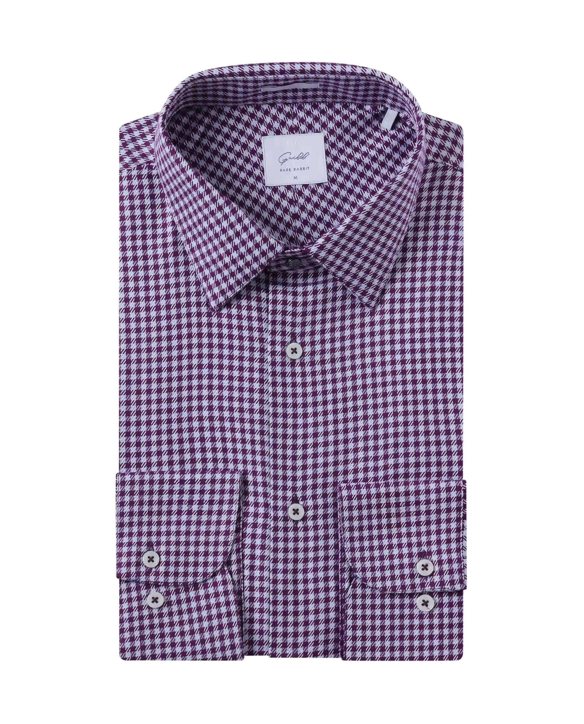 Rare Rabbit Men Mester Dark Purple Cotton Blend Fabric Full Sleeve Houndstooth Print Premium Business Regular Fit Shirt