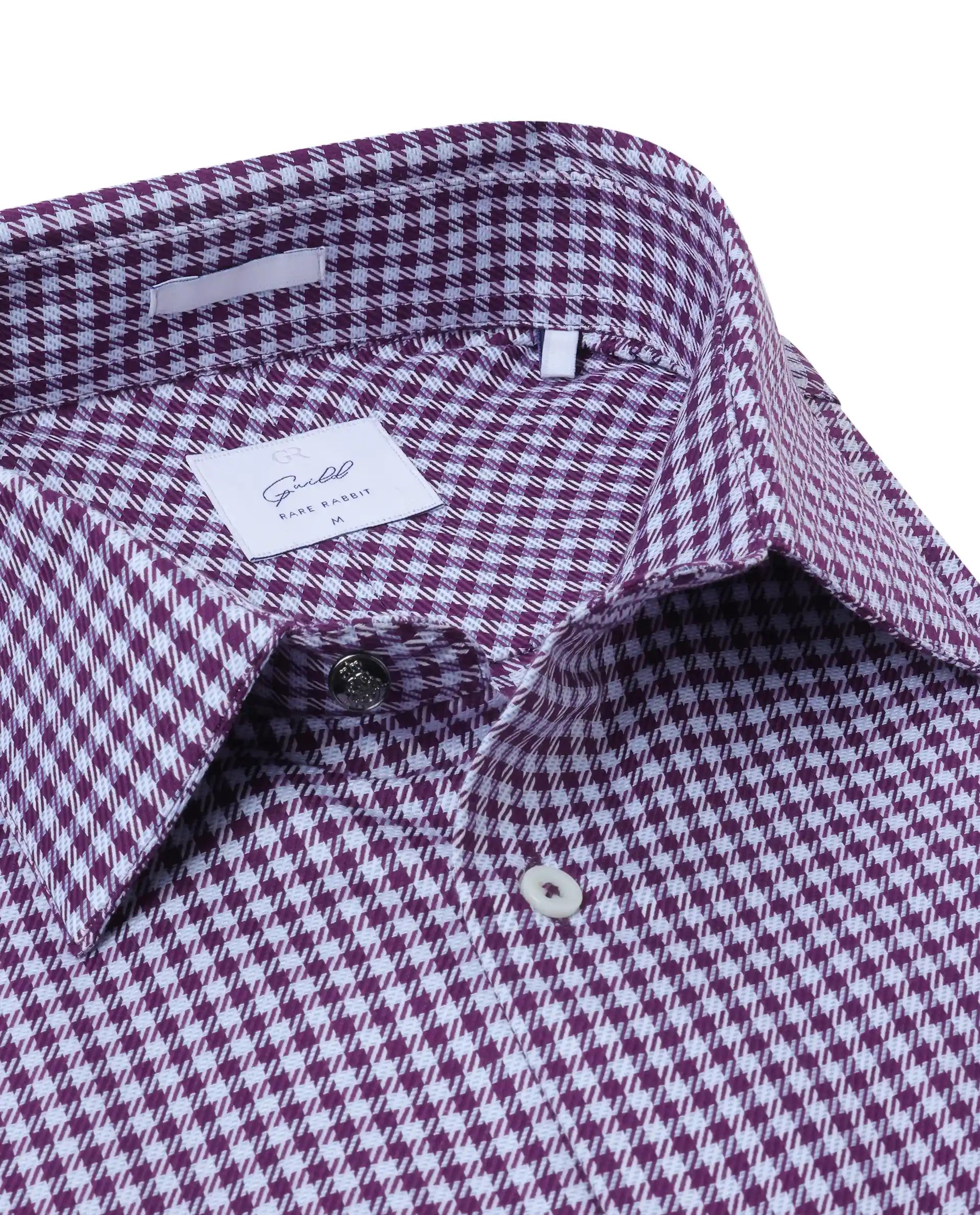 Rare Rabbit Men Mester Dark Purple Cotton Blend Fabric Full Sleeve Houndstooth Print Premium Business Regular Fit Shirt