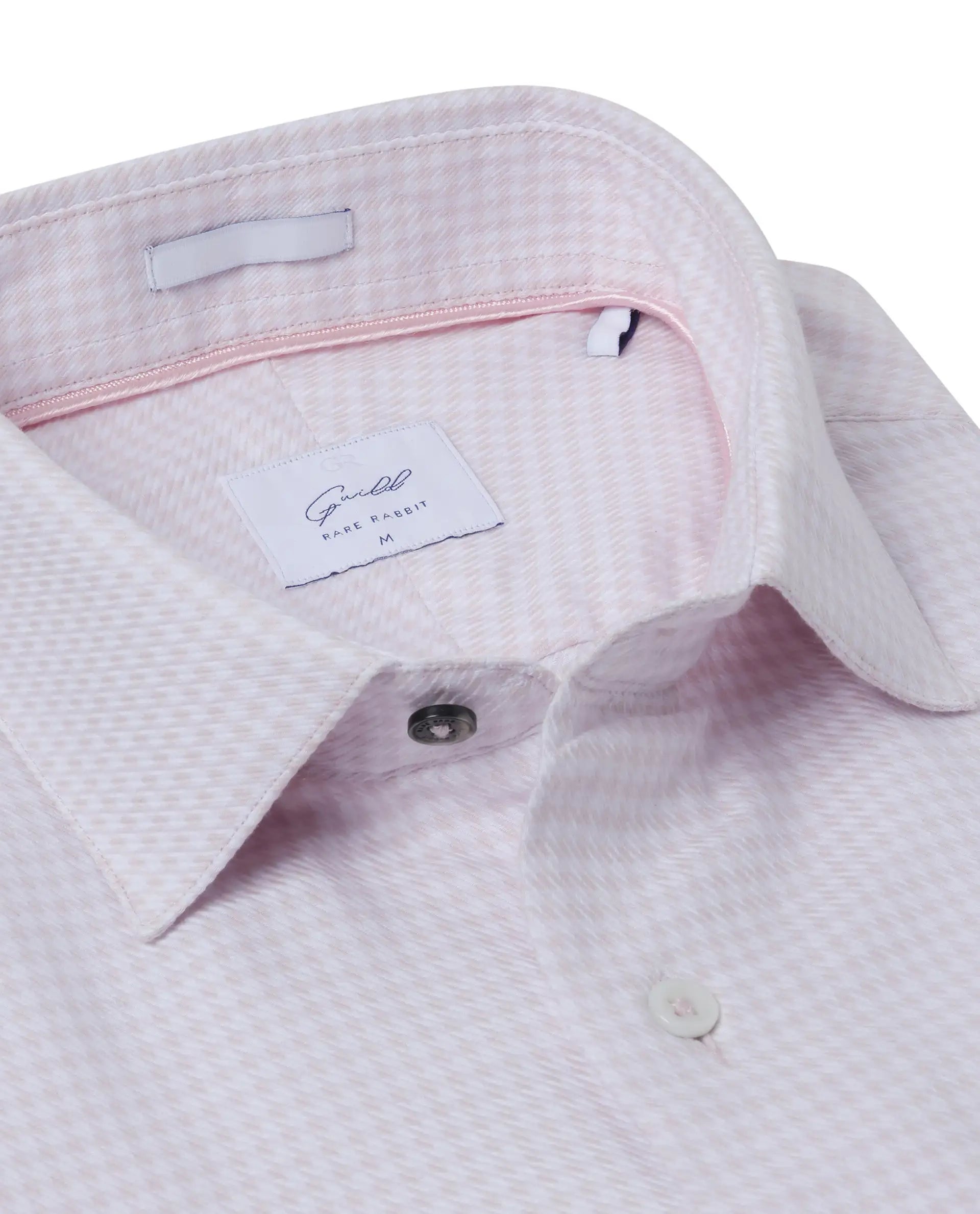 Rare Rabbit Mens Kinate Pastel Pink Full Sleeve Solid Houndstooth Check Shirt