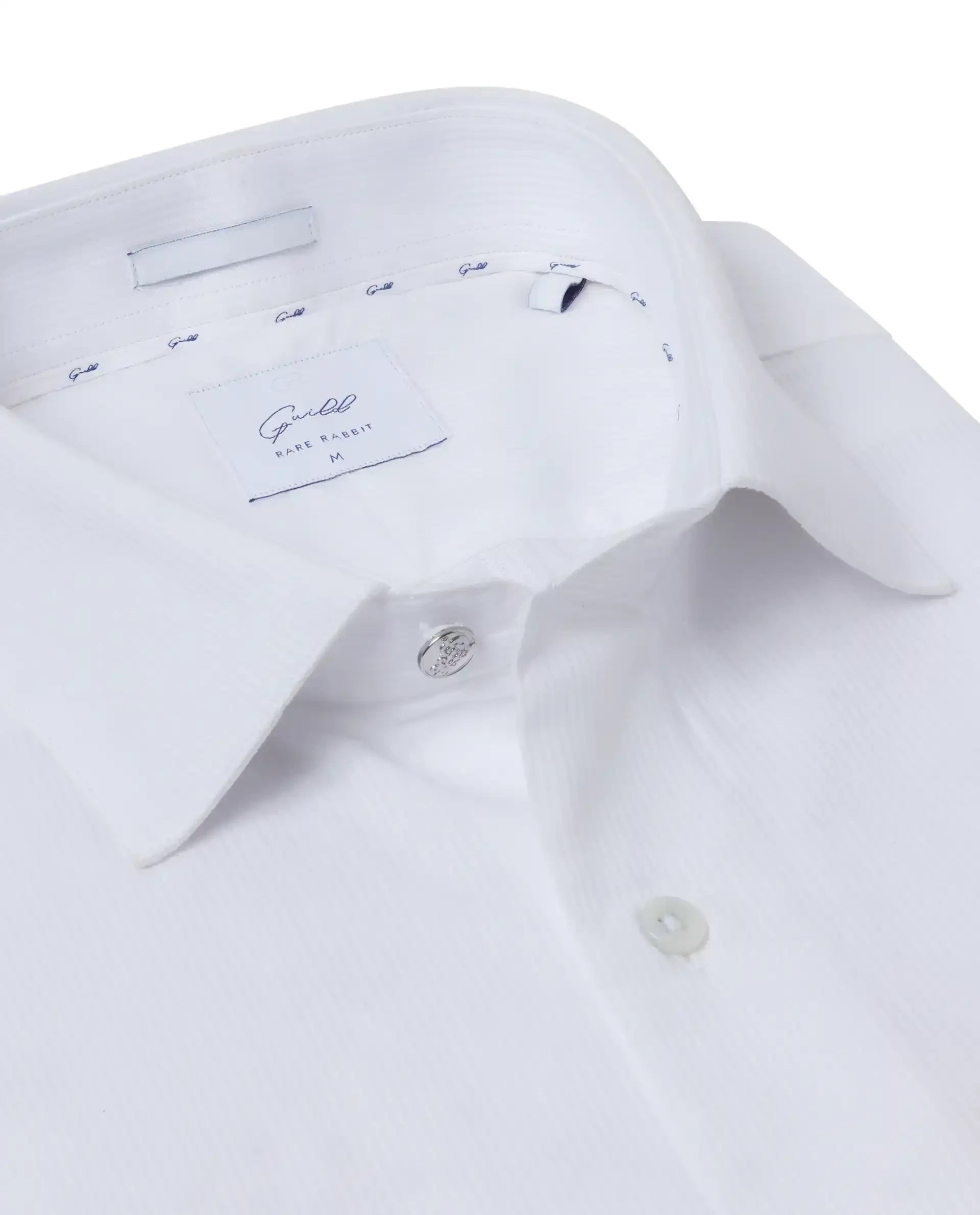 Rare Rabbit Mens Bovec White Full Sleeve Dobby Texture Regular Collar Solid Shirt