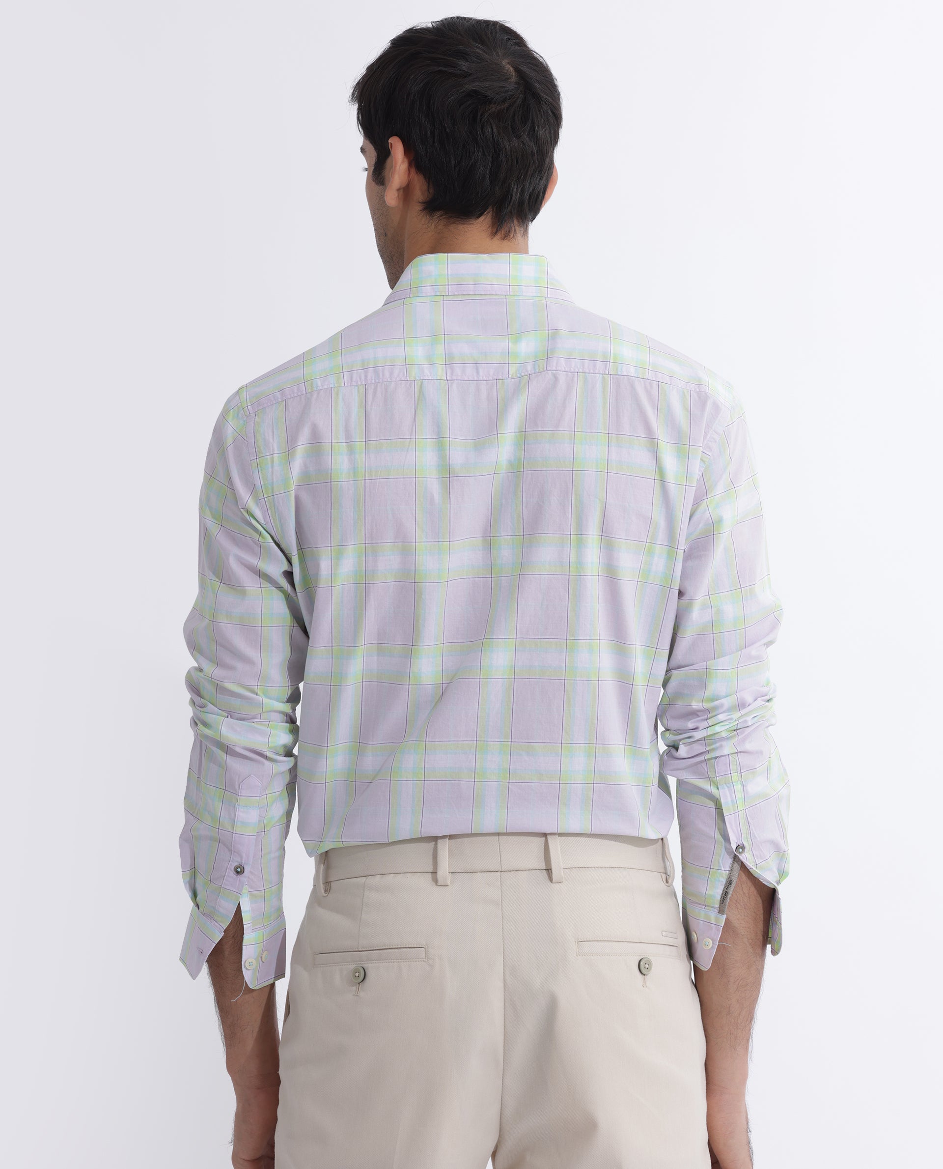 Rare Rabbit Men's Gulls Pastel Purple Cotton Fabric Full Sleeves Checks Shirt