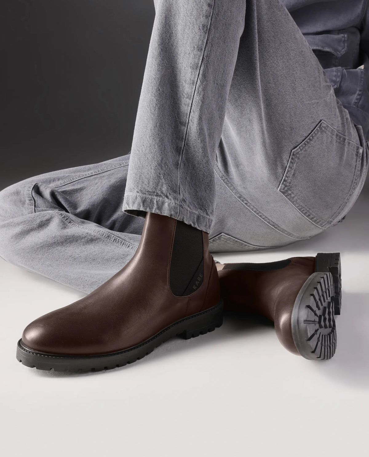 Rare Rabbit Men's Gum-1 Brown Leather Fabric Chelsea Boots