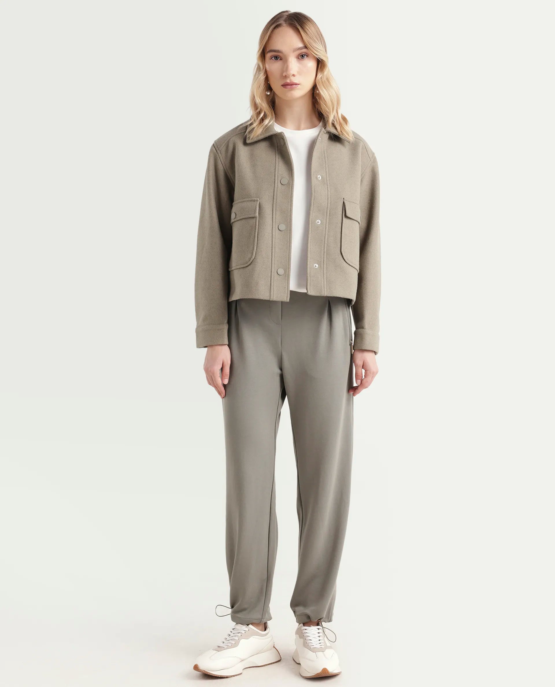 Rareism Women's Gumushane Green Modal Blend Plain Ankle Length Straight Fit Track Pant