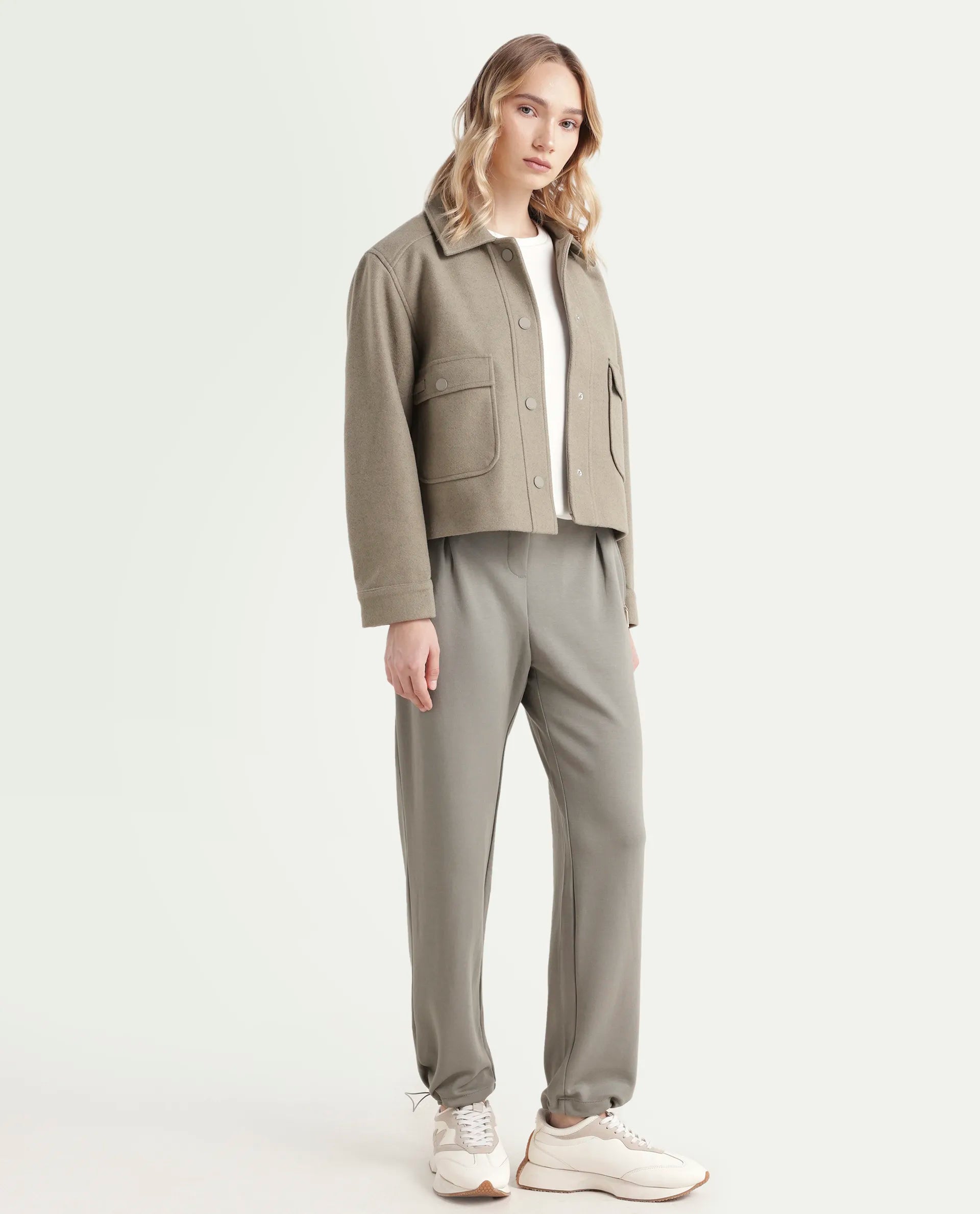 Rareism Women's Gumushane Green Modal Blend Plain Ankle Length Straight Fit Track Pant