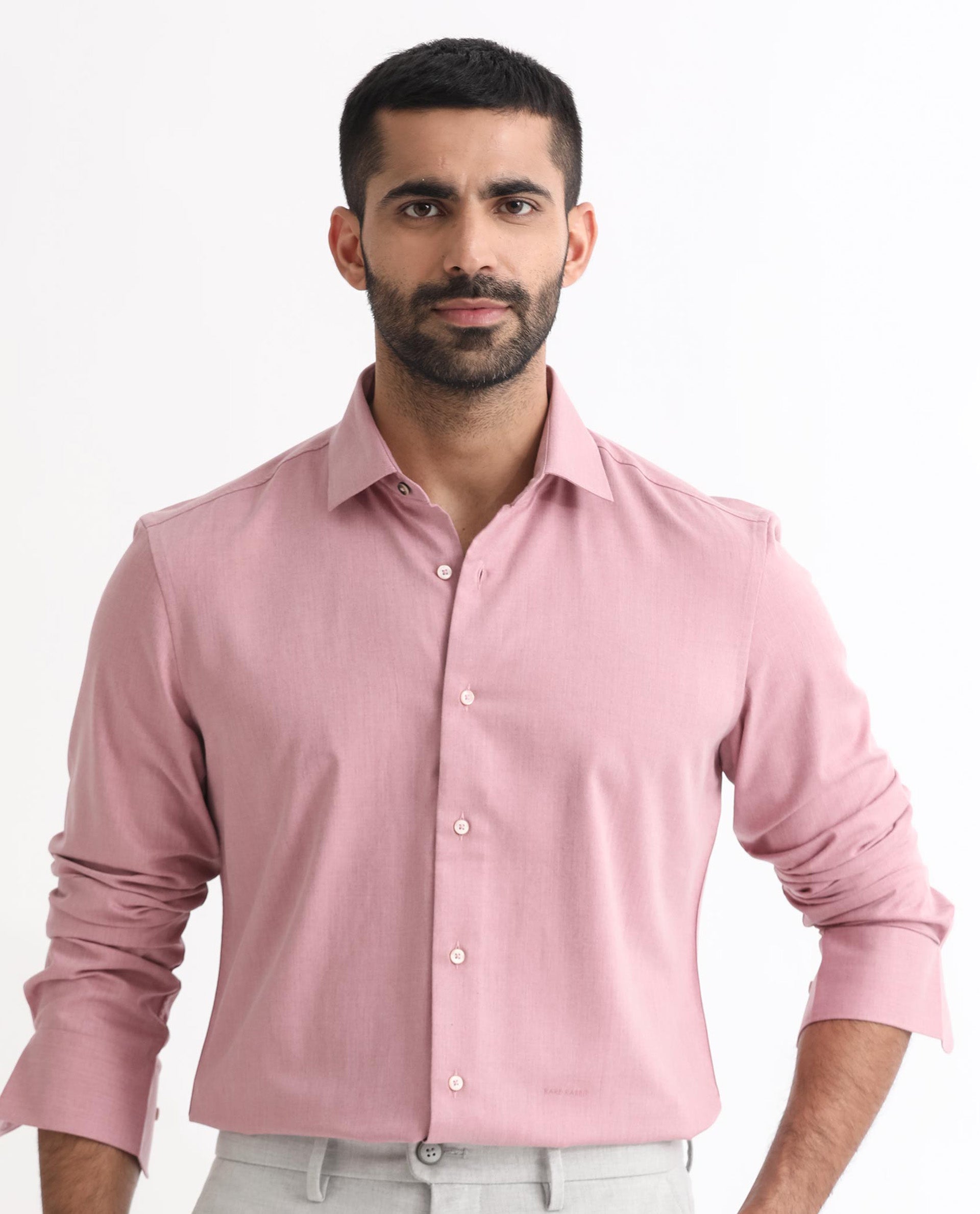 Rare Rabbit Men's Gunjan Pink Full Sleeves Solid Shirt