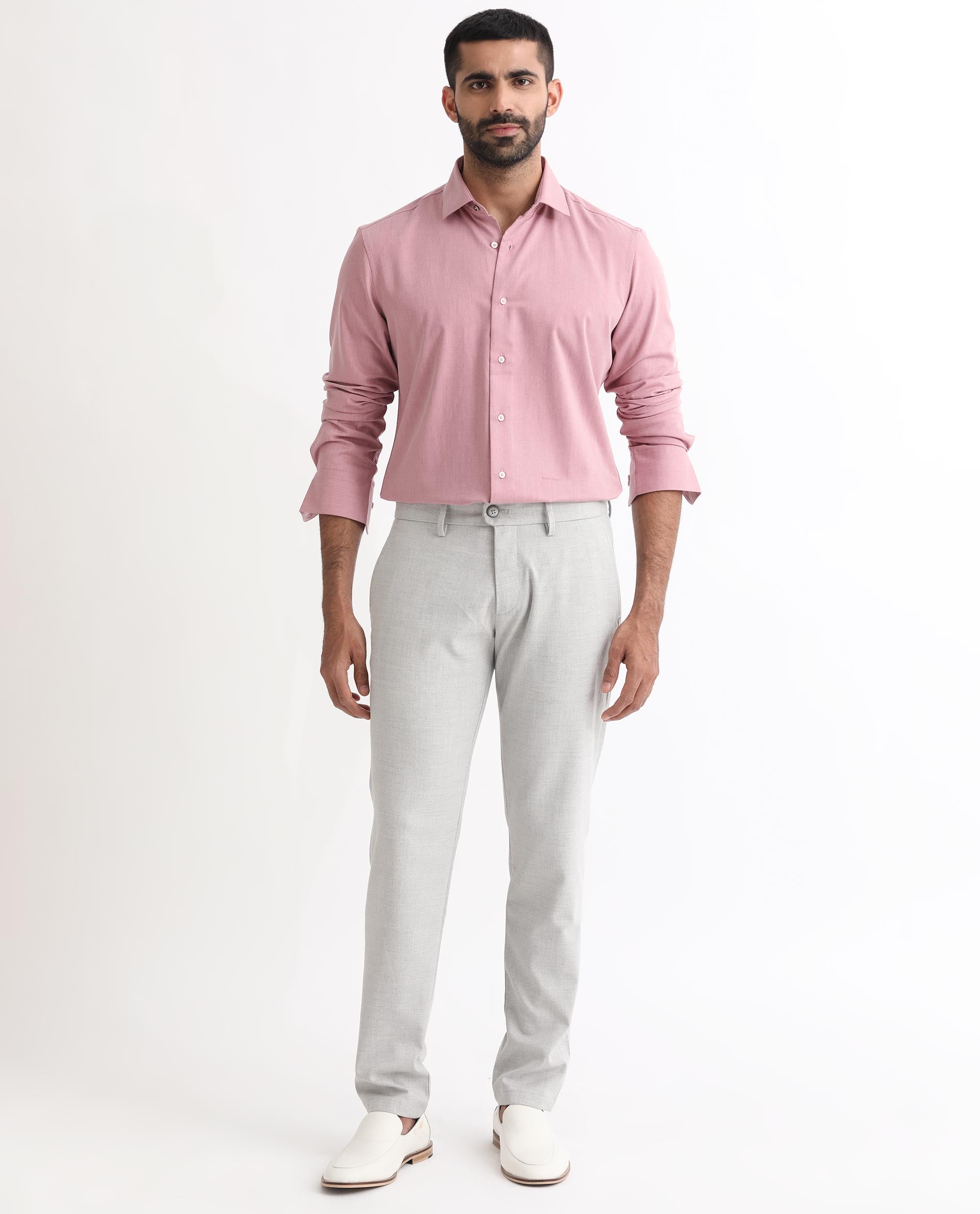 Rare Rabbit Men's Gunjan Pink Full Sleeves Solid Shirt