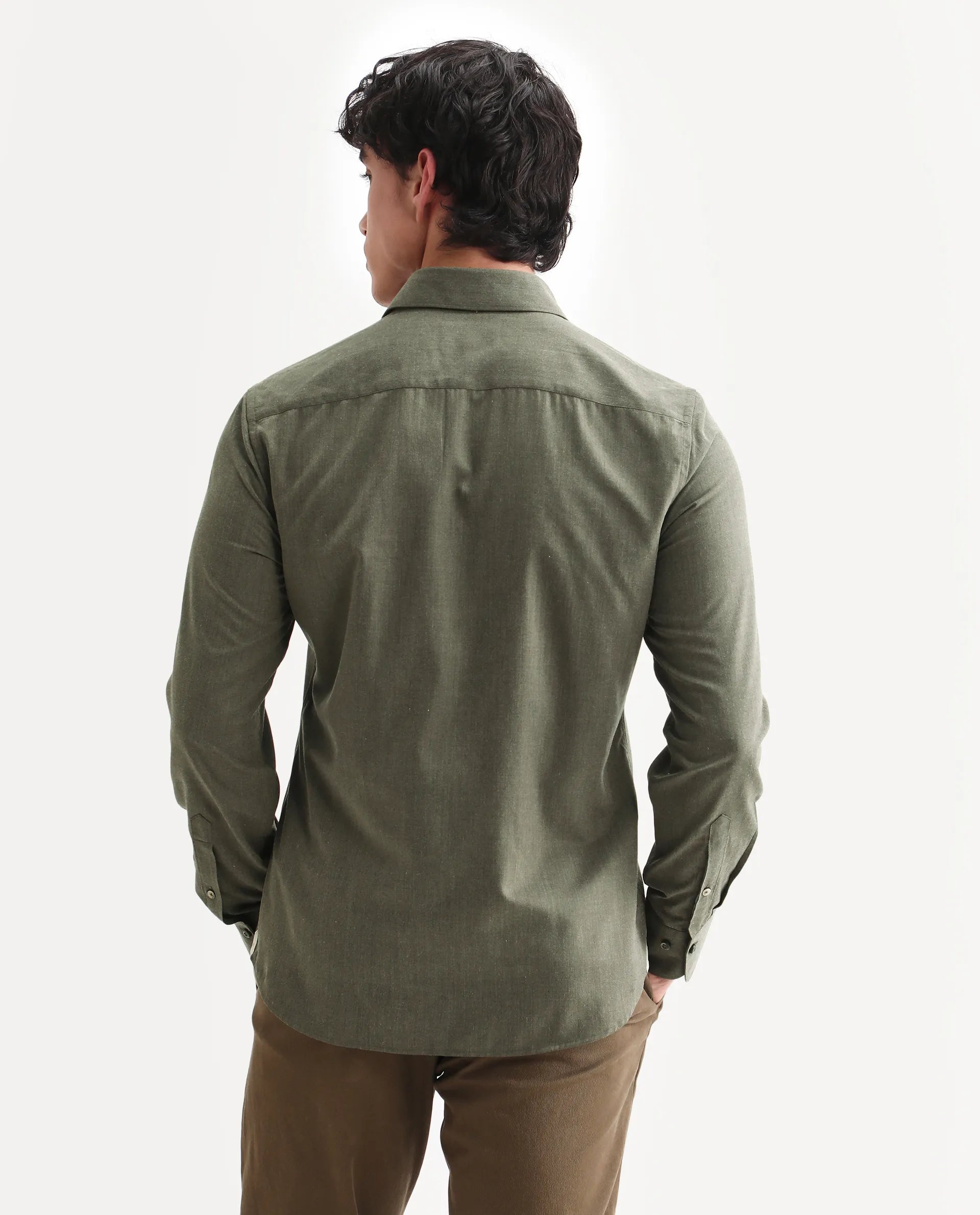 Rare Rabbit Men's Gunjo 25 Dusky Green Cotton Blend Plain Regular Fit Full Sleeve Collared Shirt