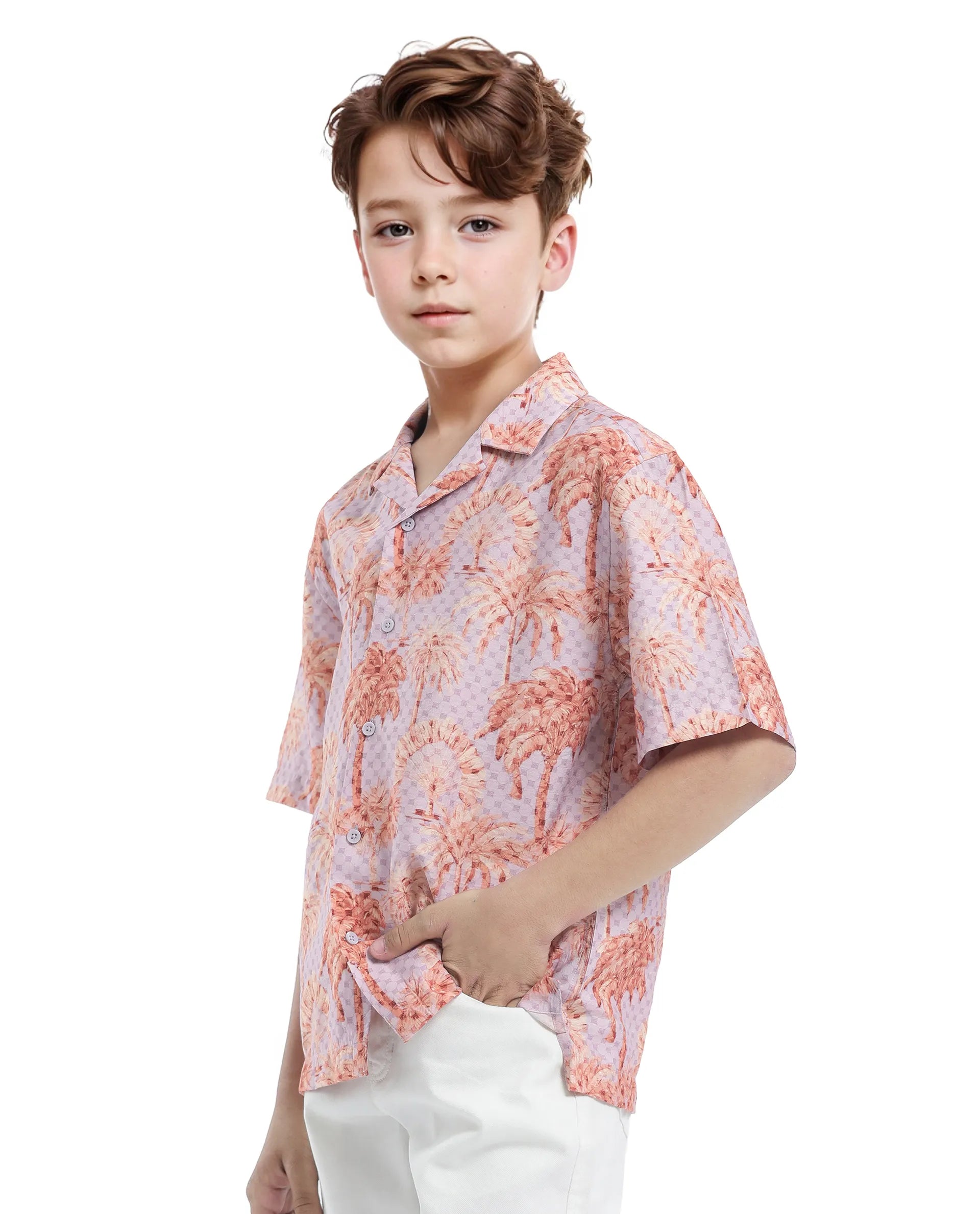 Rare Ones Kids Gusy-K Purple Viscose Blend Half Sleeve Button Printed Regular Fit Shirt