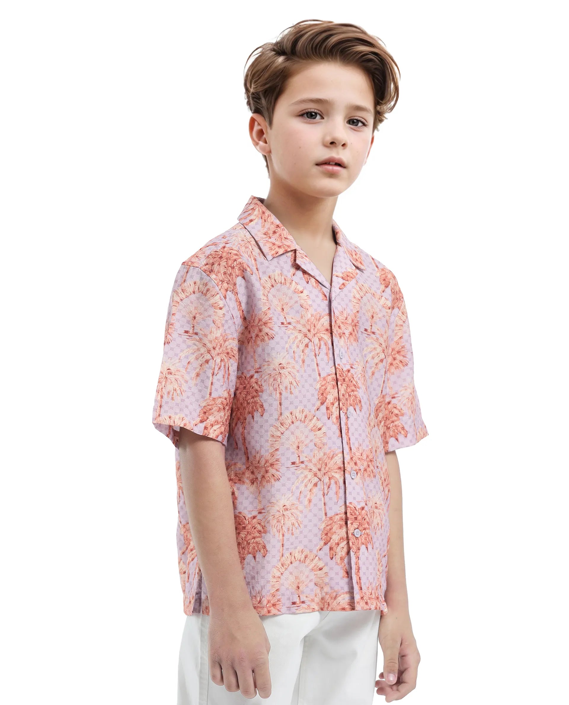 Rare Ones Kids Gusy-K Purple Viscose Blend Half Sleeve Button Printed Regular Fit Shirt