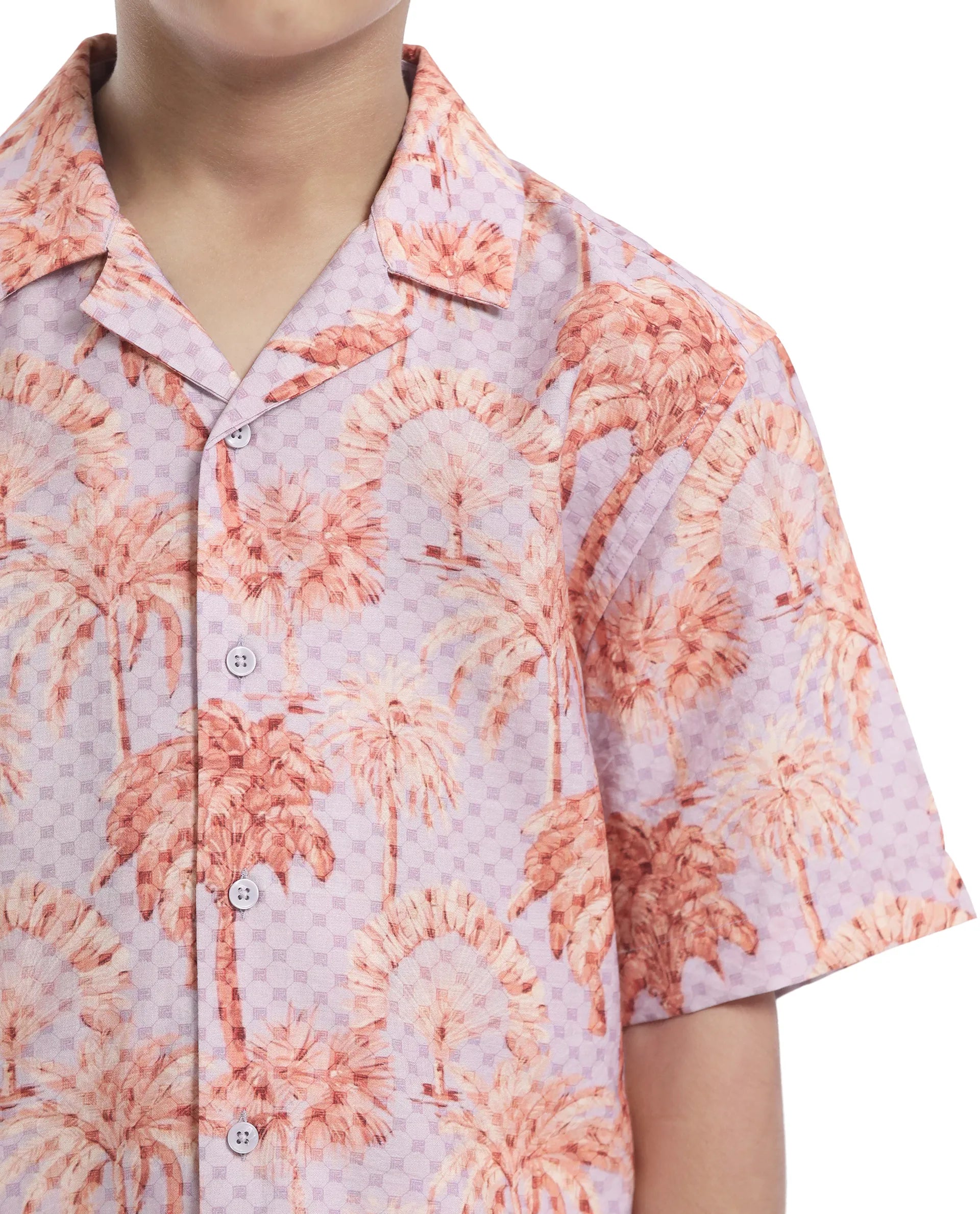 Rare Ones Kids Gusy-K Purple Viscose Blend Half Sleeve Button Printed Regular Fit Shirt