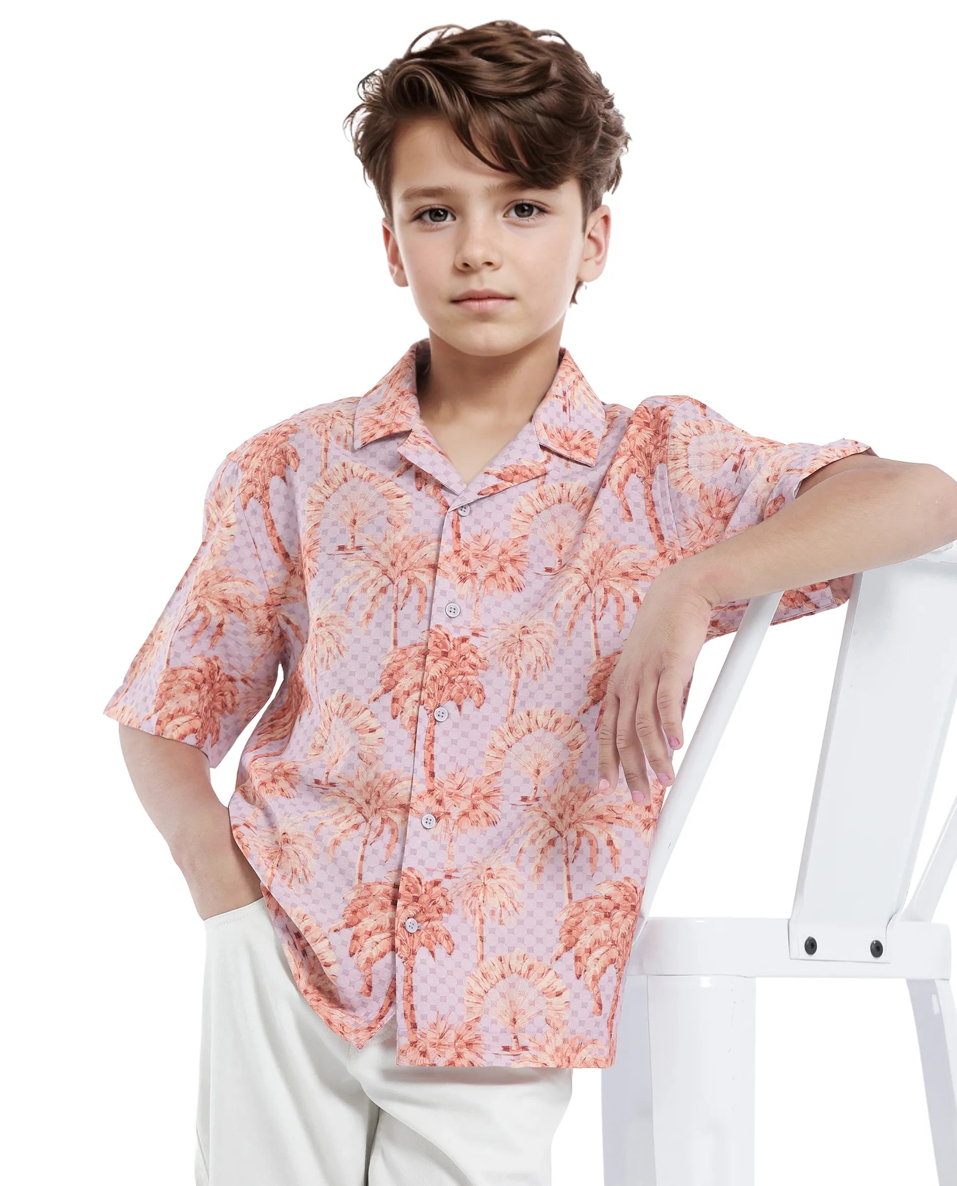 Rare Ones Kids Gusy-K Purple Viscose Blend Half Sleeve Button Printed Regular Fit Shirt