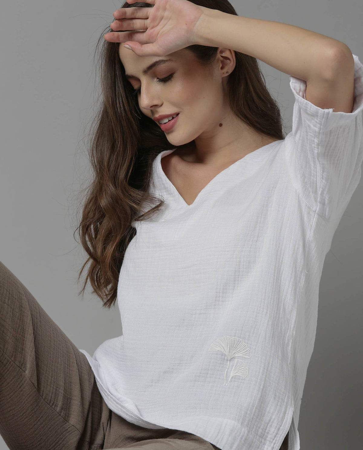 Rareism Women Glacier White Top Full Sleeves Solid