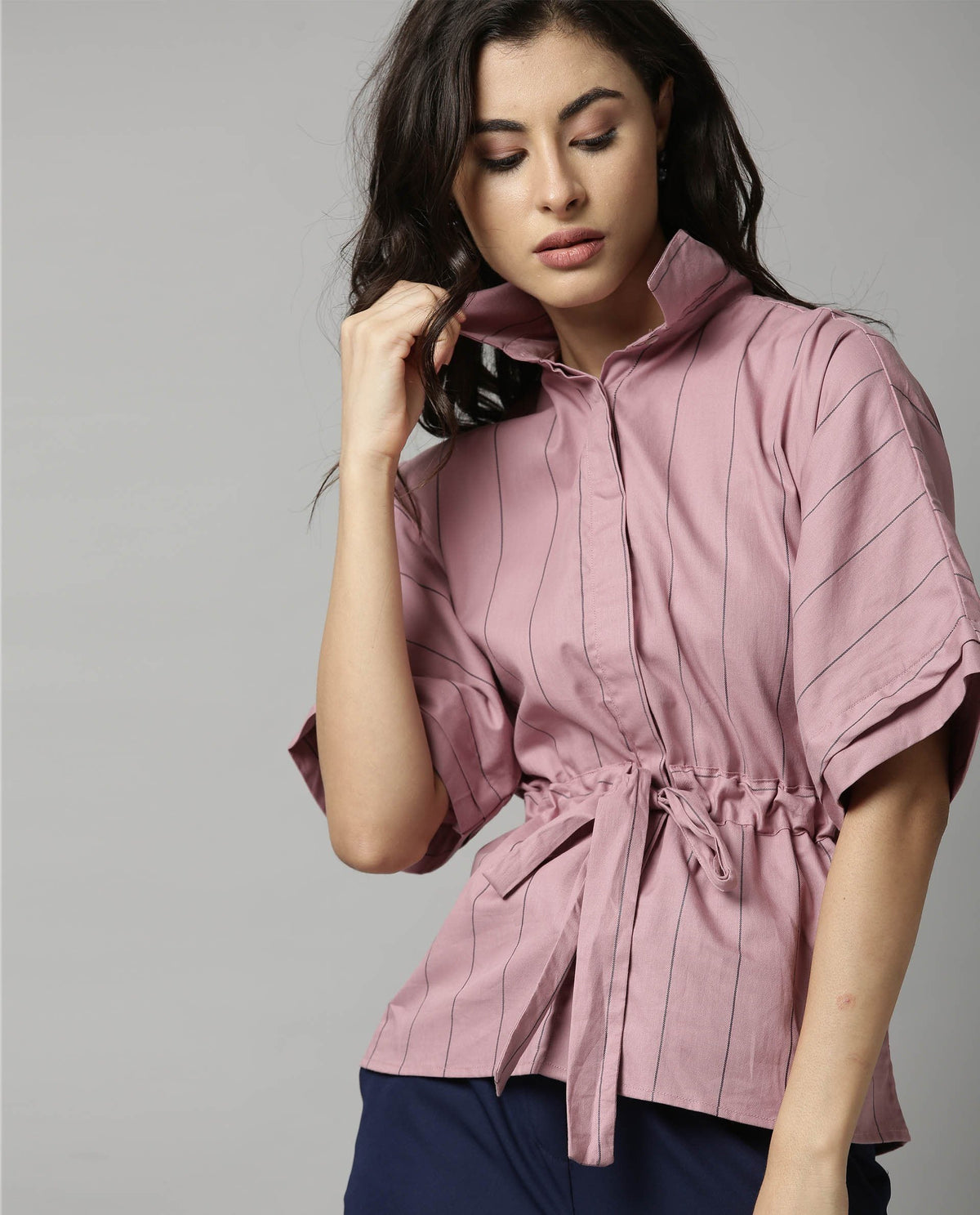 Rareism Women Grid Pink Top Short Sleeves
