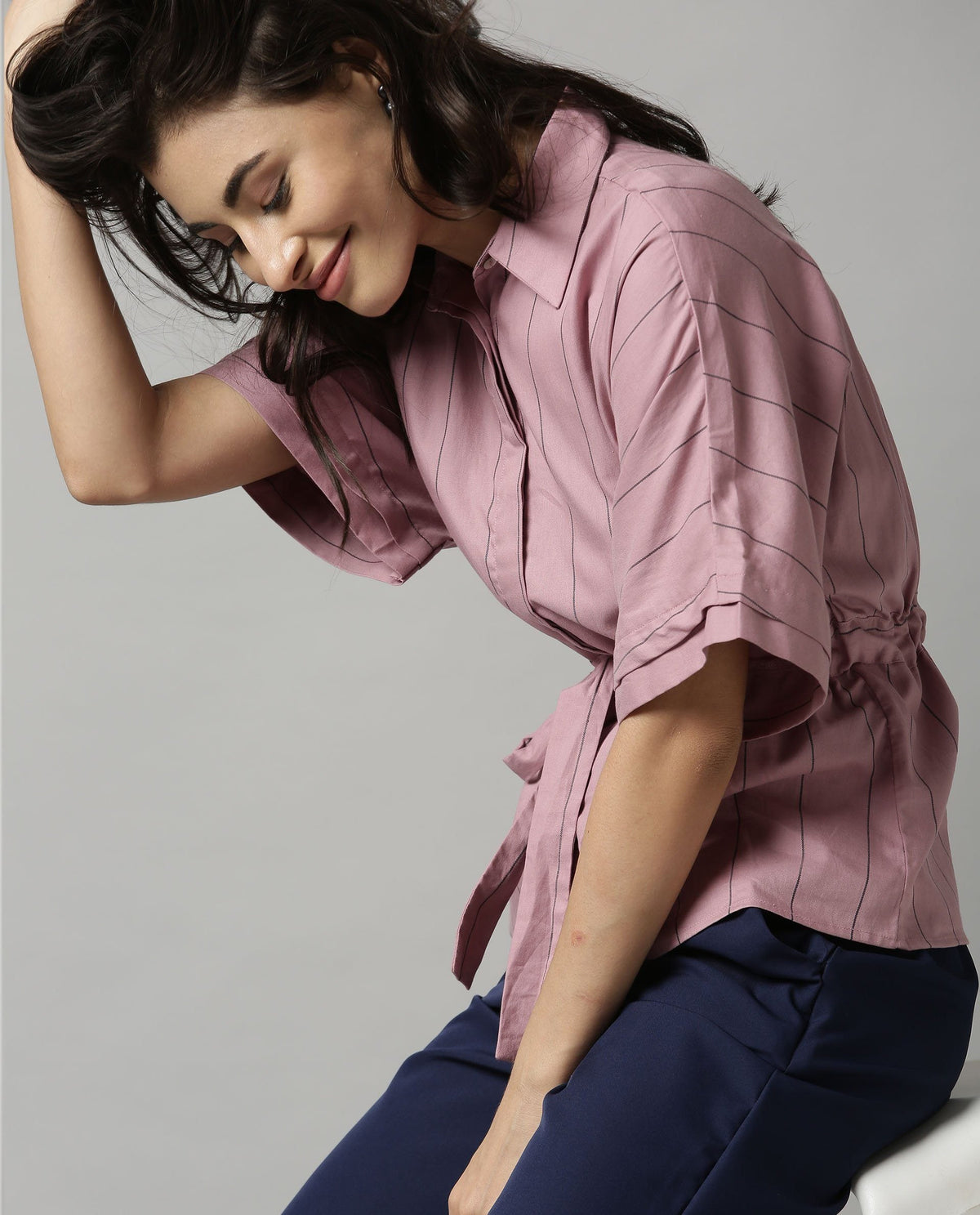 Rareism Women Grid Pink Top Short Sleeves