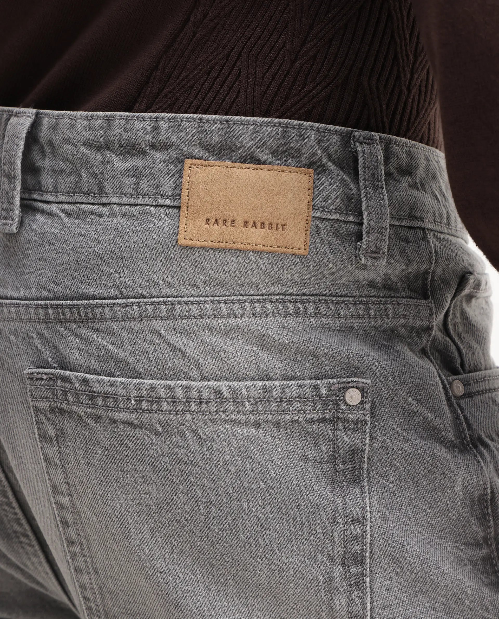 Rare Rabbit Mens Hades Grey Solid Mid Rise Mid Wash Regular Fit Jeans