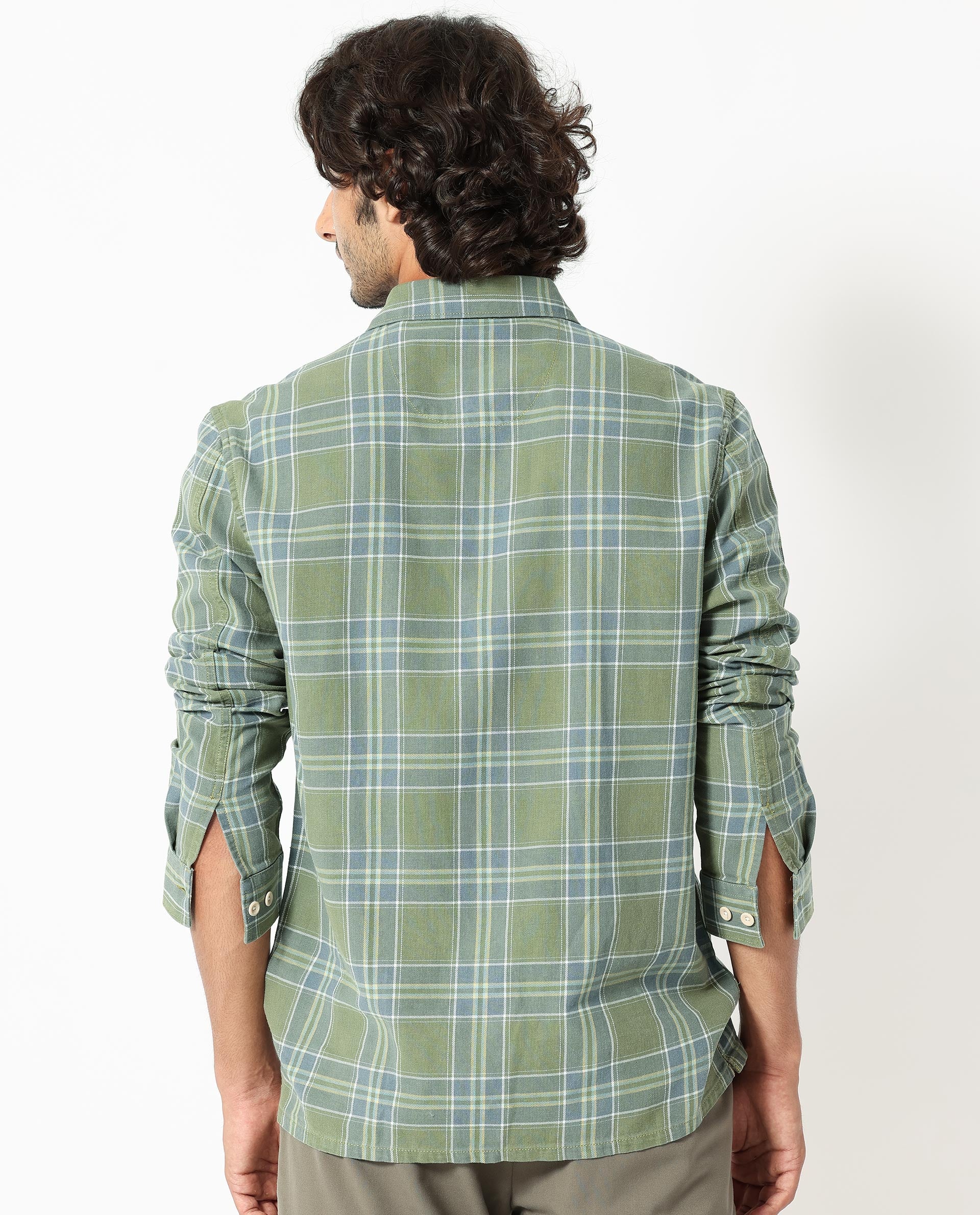 Rare Rabbit Men's Hadsten Green Cotton Fabric Full Sleeves Checks Shirt