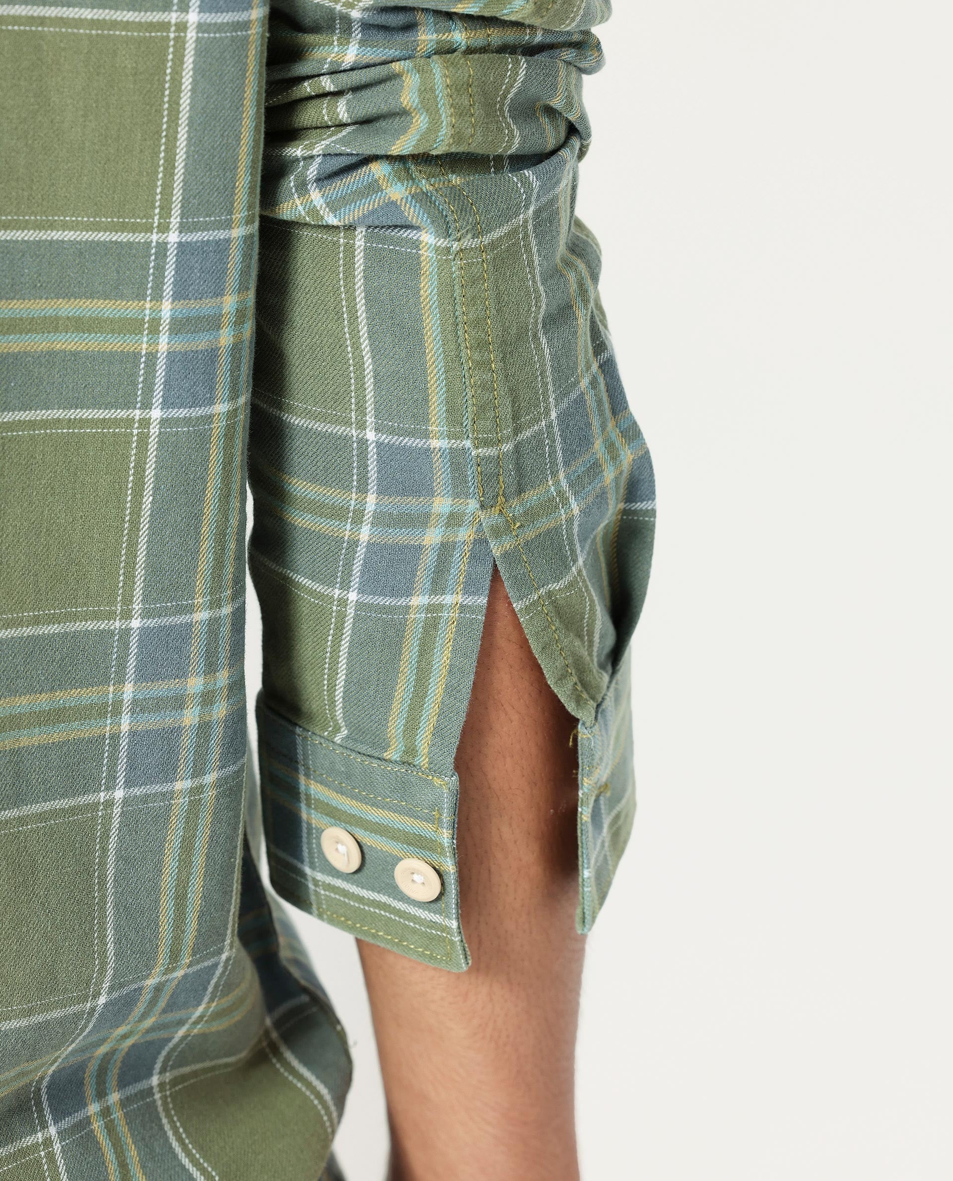 Rare Rabbit Men's Hadsten Green Cotton Fabric Full Sleeves Checks Shirt