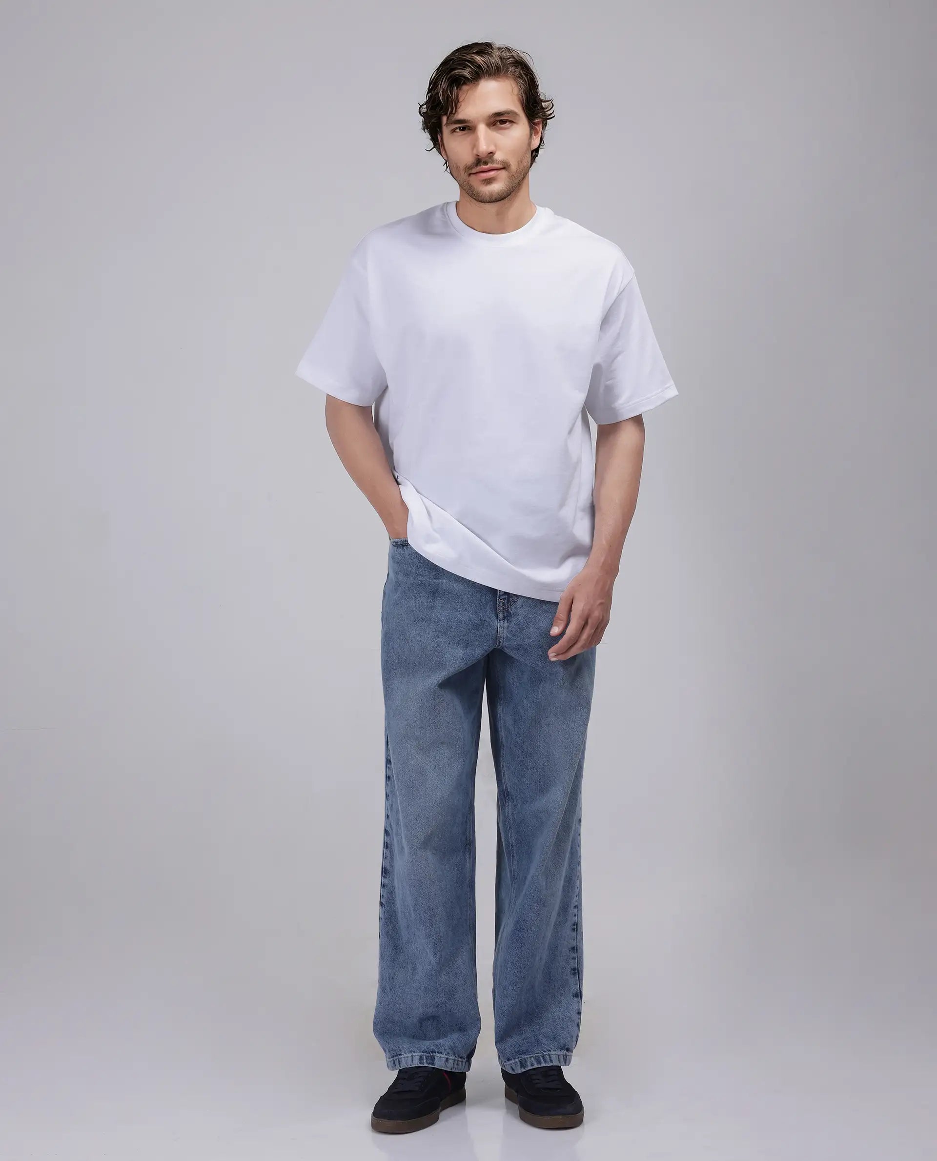 Rare Rabbit Men Haf White Cotton Fabric Short Sleeve Crew Neck Oversized Fit Graphic Paisley Print T-Shirt